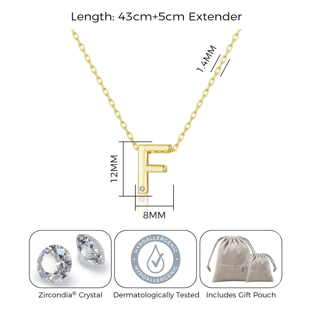 18k Gold Plated Initial Necklace Letter F Created with Zircondia® Crystals