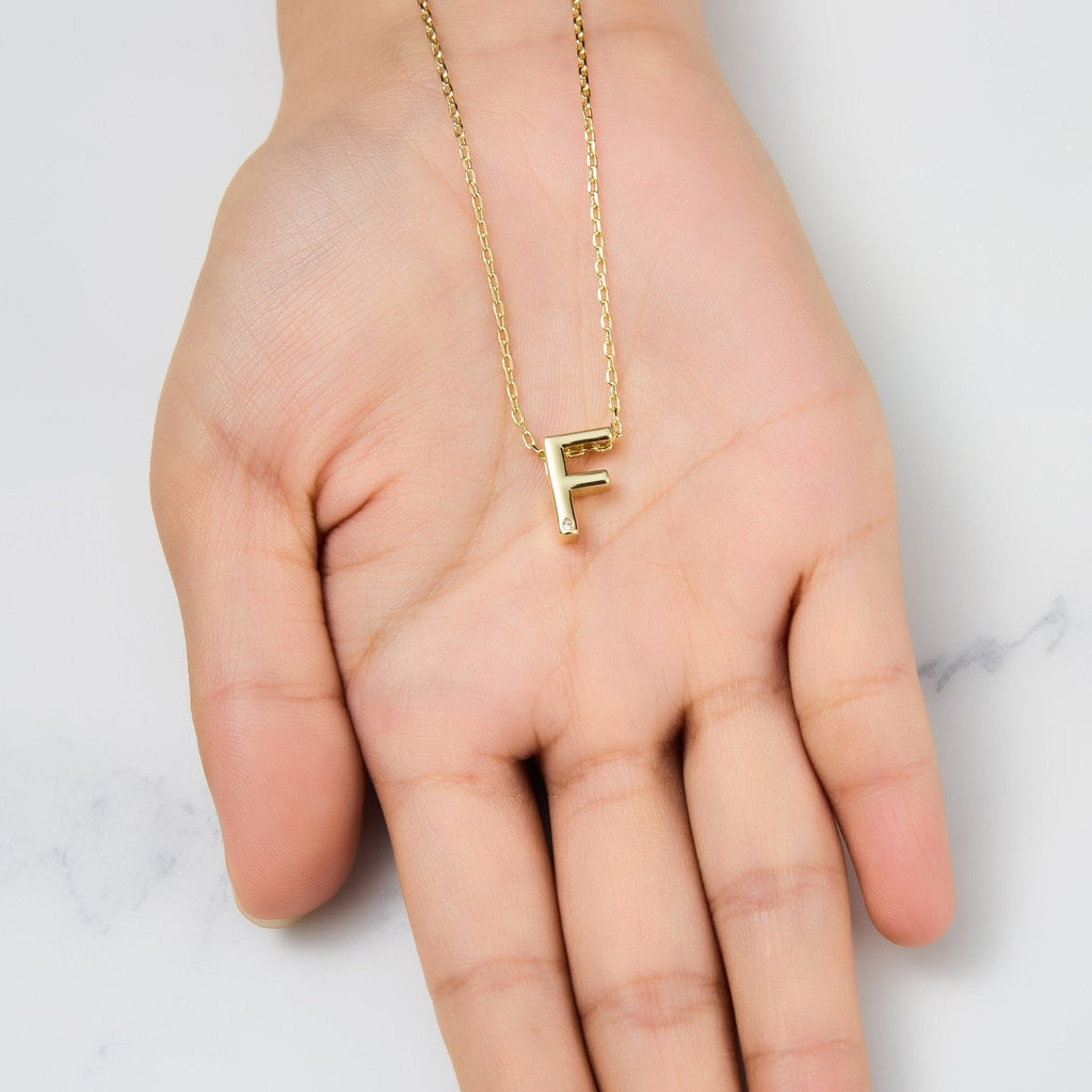 18k Gold Plated Initial Necklace Letter F Created with Zircondia® Crystals