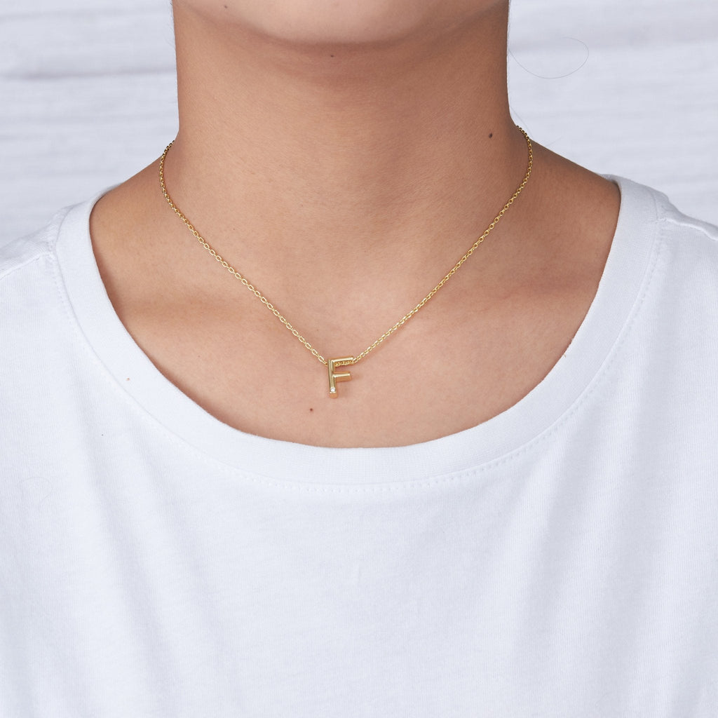 18k Gold Plated Initial Necklace Letter F Created with Zircondia® Crystals