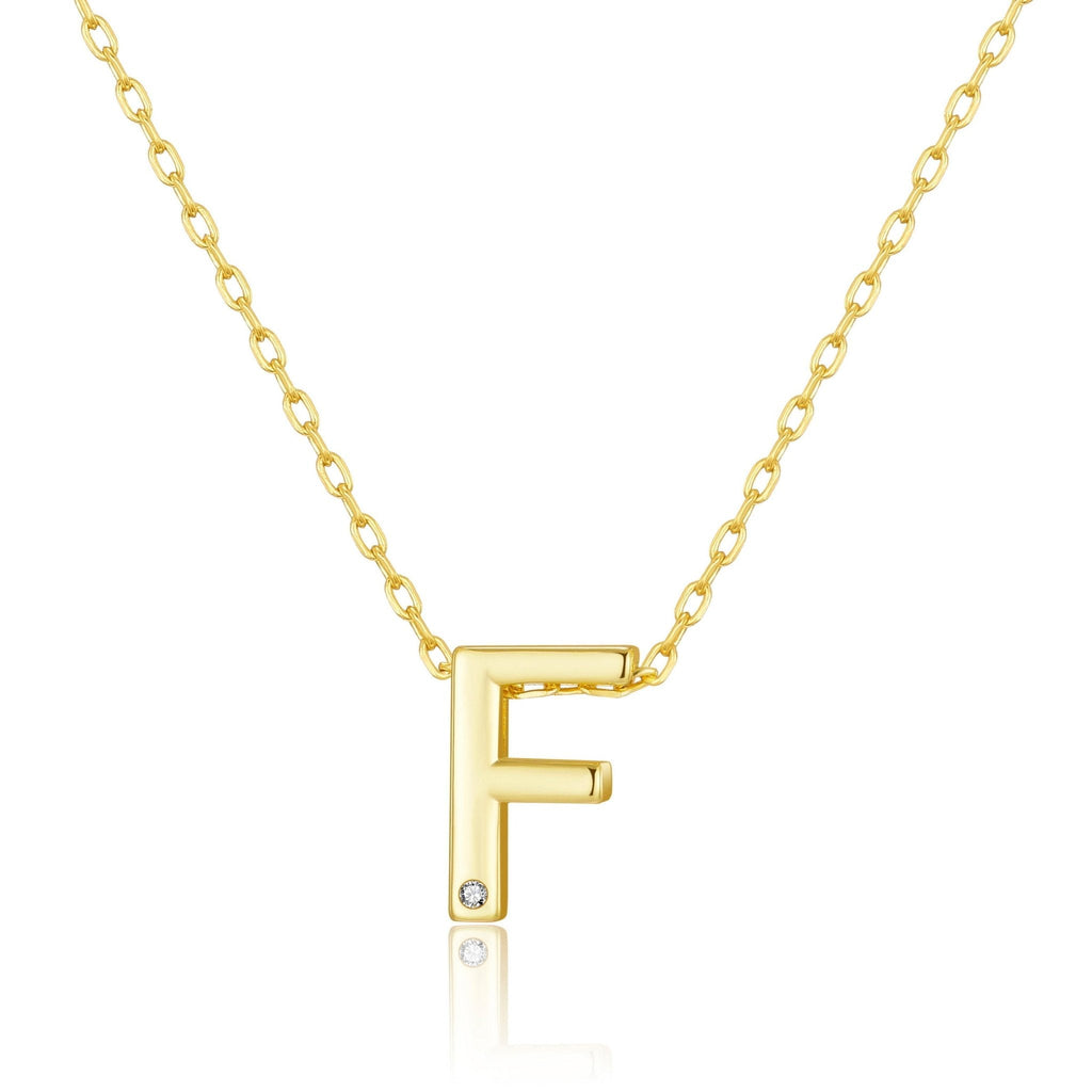 18k Gold Plated Initial Necklace Letter F Created with Zircondia® Crystals