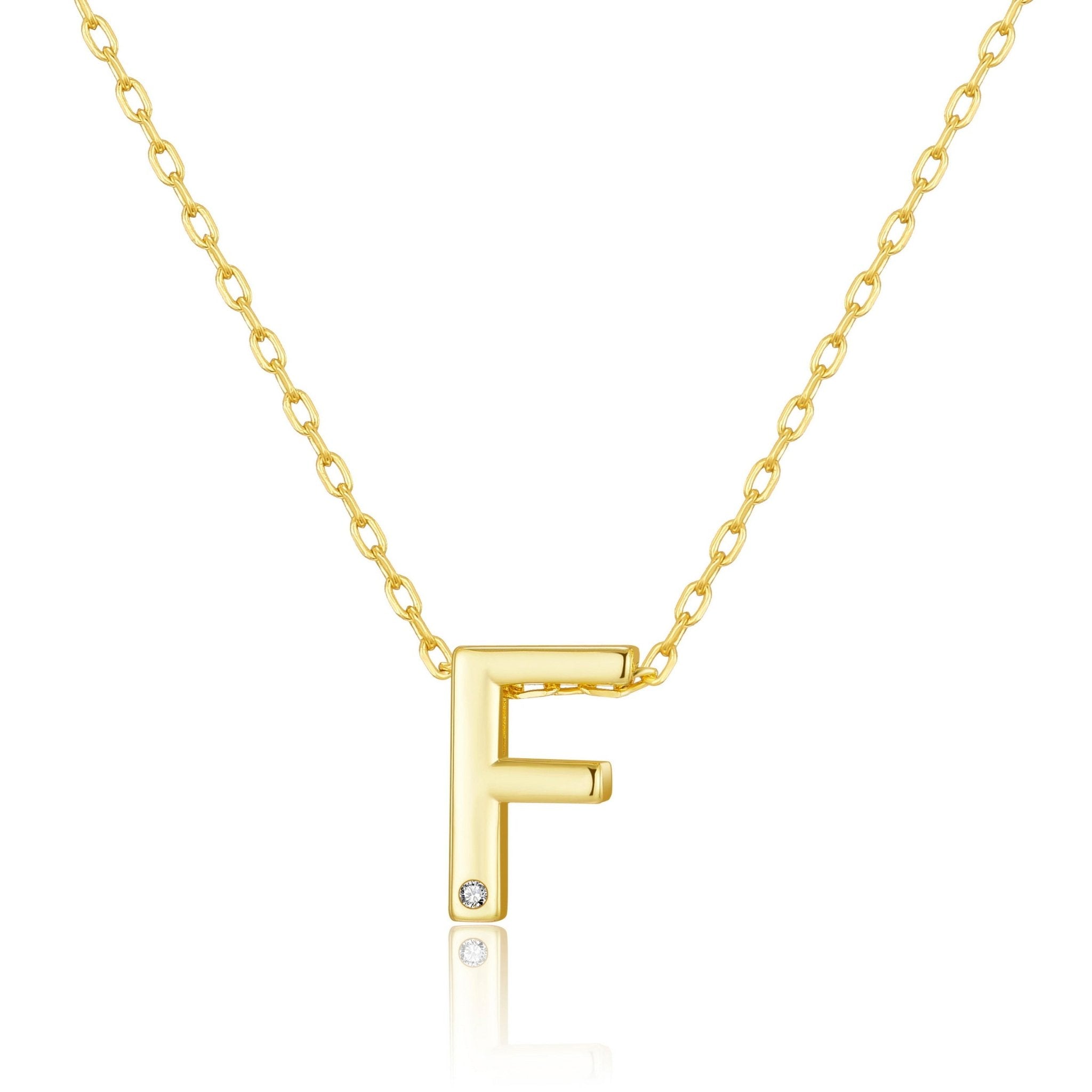 18k Gold Plated Initial Necklace Letter F Created with Zircondia® Crystals