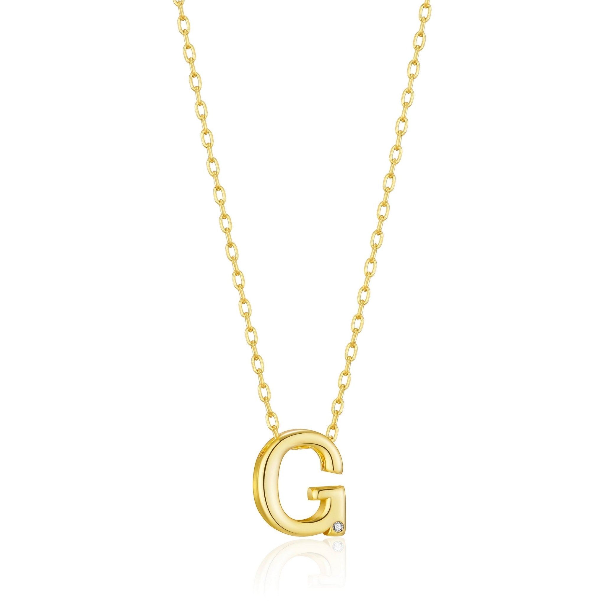 18k Gold Plated Initial Necklace Letter G Created with Zircondia® Crystals