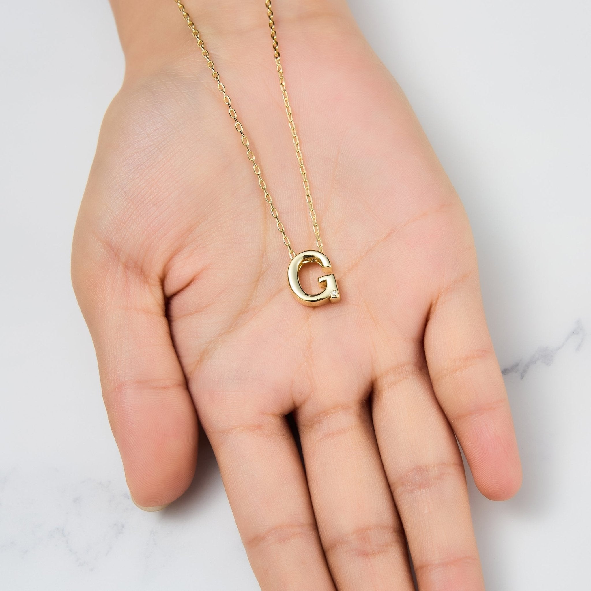 18k Gold Plated Initial Necklace Letter G Created with Zircondia® Crystals
