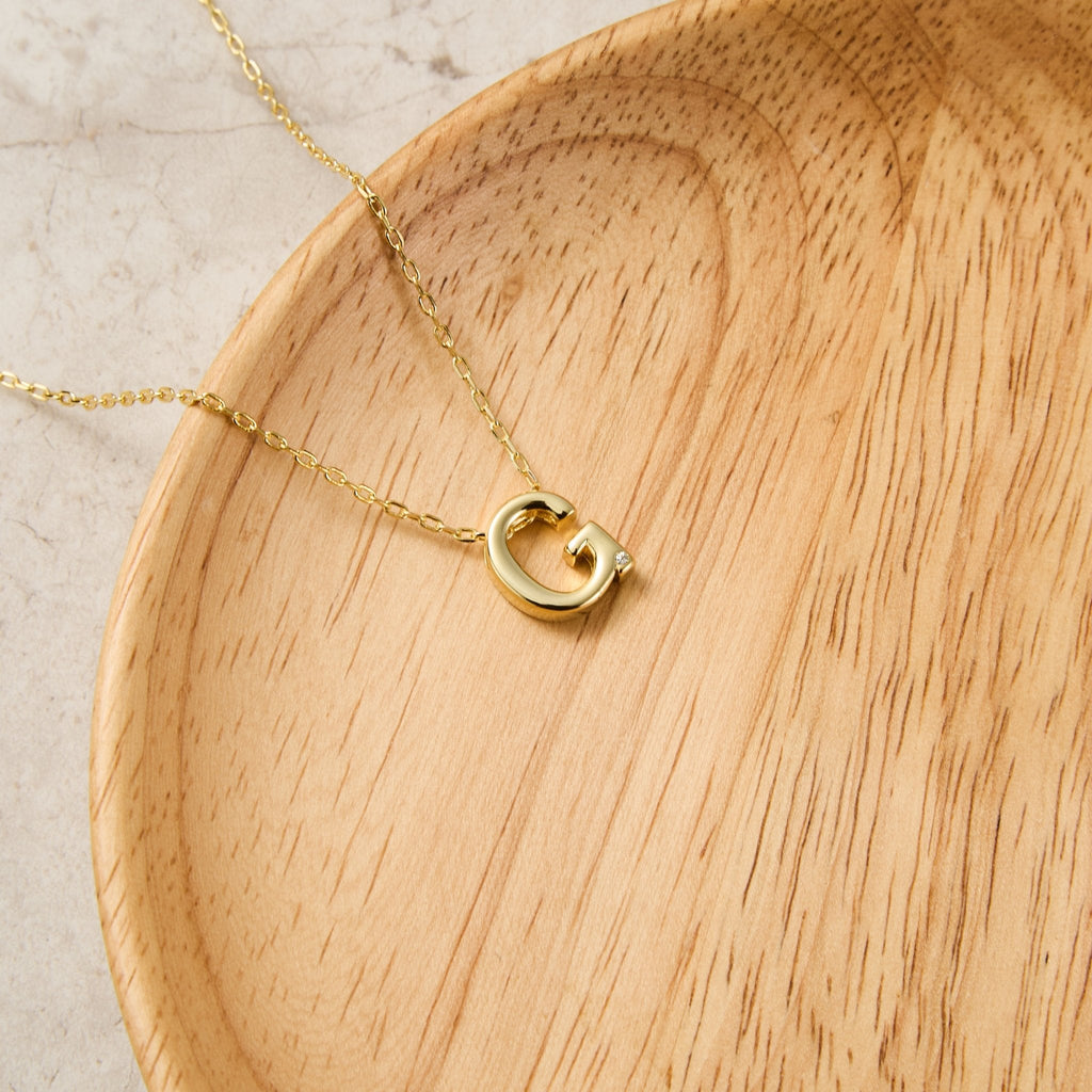 18k Gold Plated Initial Necklace Letter G Created with Zircondia® Crystals