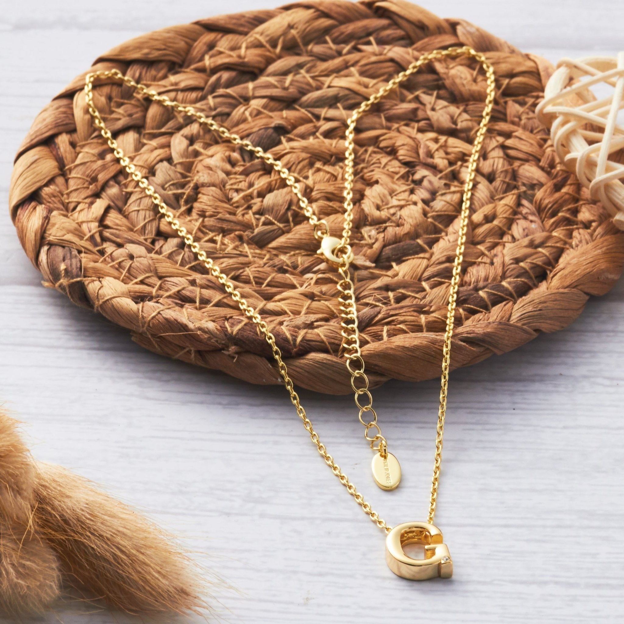 18k Gold Plated Initial Necklace Letter G Created with Zircondia® Crystals