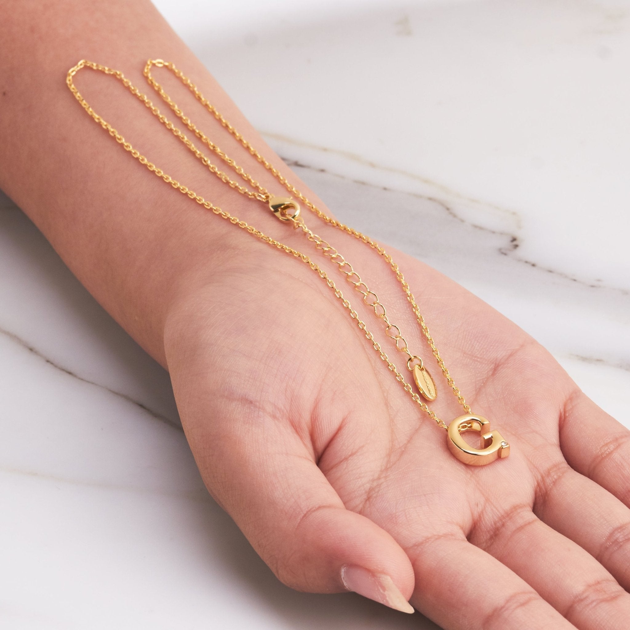 18k Gold Plated Initial Necklace Letter G Created with Zircondia® Crystals