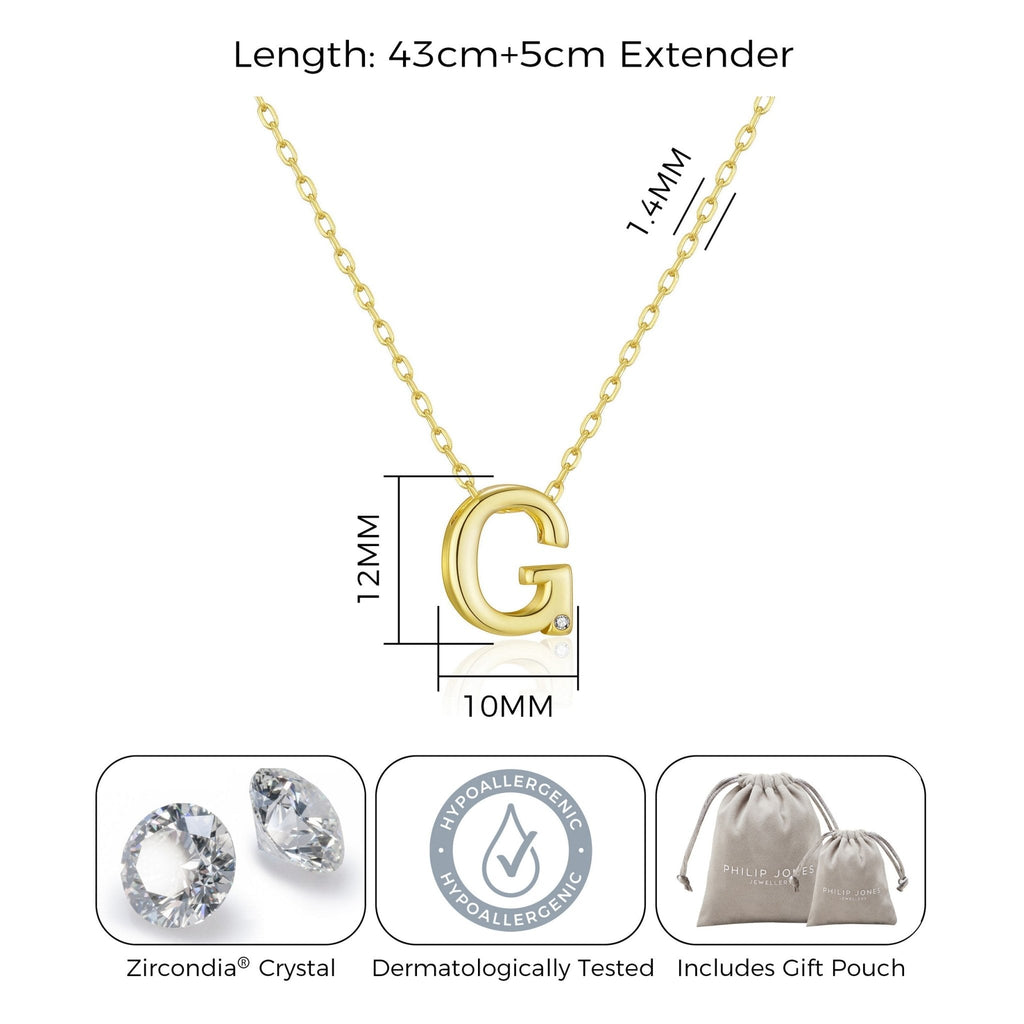 18k Gold Plated Initial Necklace Letter G Created with Zircondia® Crystals