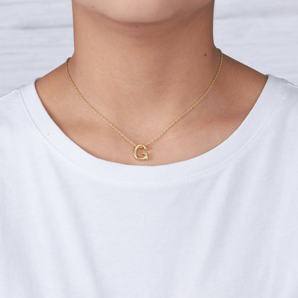 18k Gold Plated Initial Necklace Letter G Created with Zircondia® Crystals
