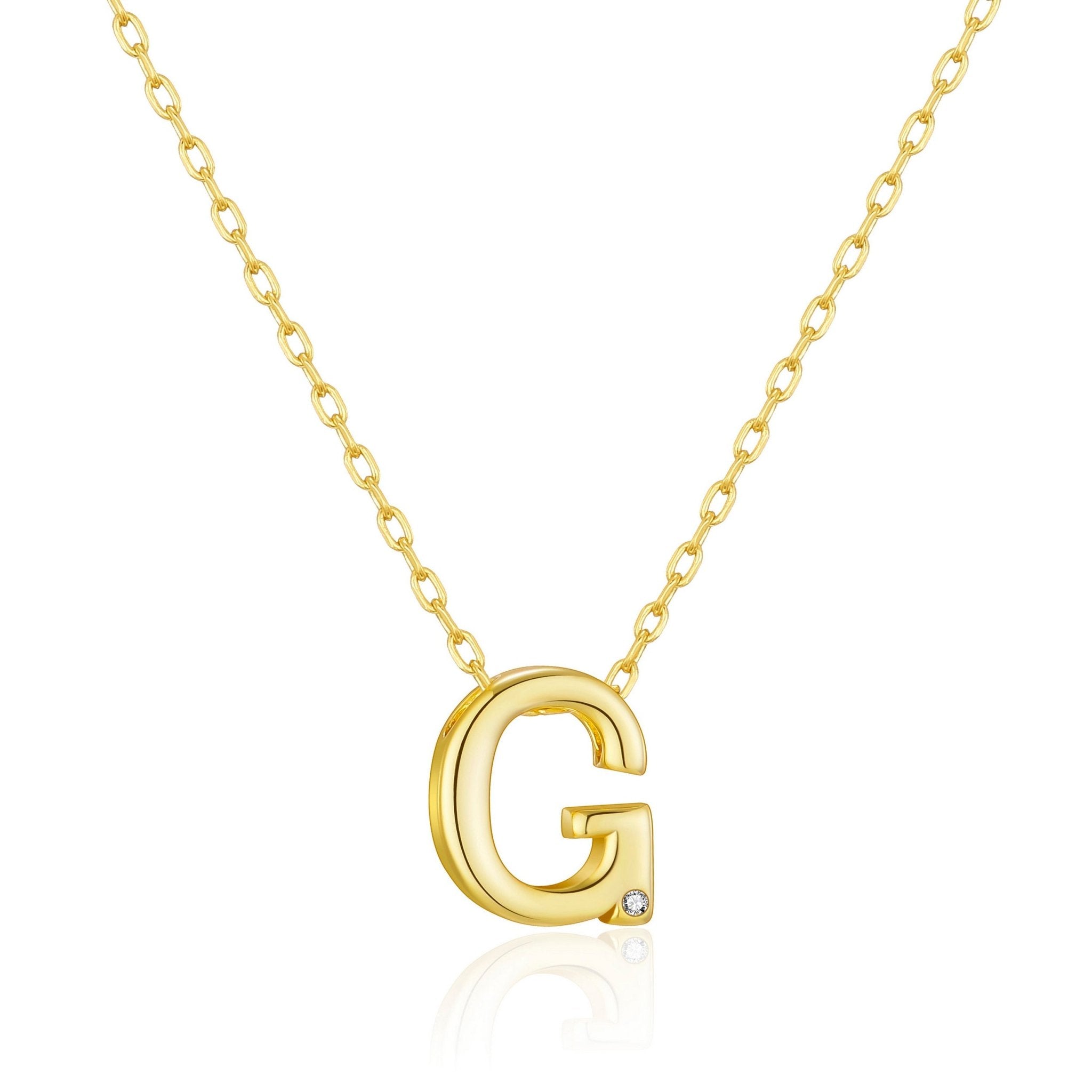 18k Gold Plated Initial Necklace Letter G Created with Zircondia® Crystals