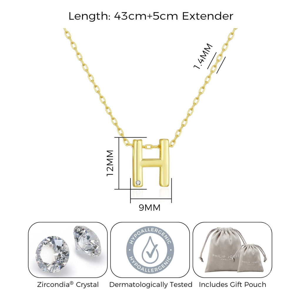18k Gold Plated Initial Necklace Letter H Created with Zircondia® Crystals