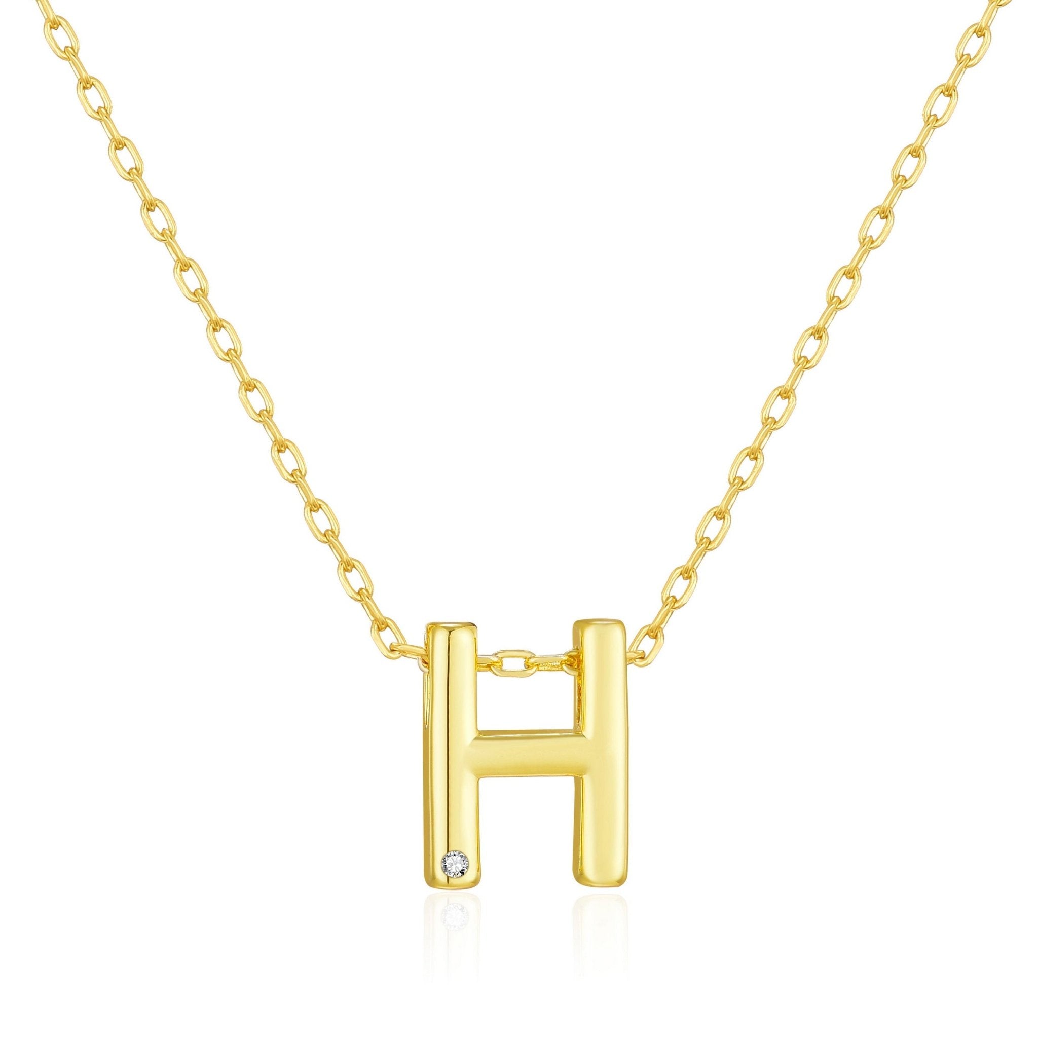 18k Gold Plated Initial Necklace Letter H Created with Zircondia® Crystals
