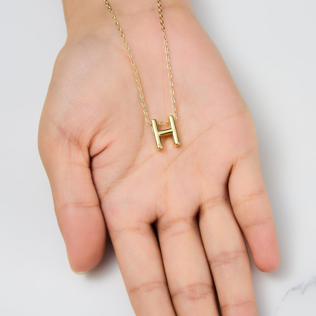 18k Gold Plated Initial Necklace Letter H Created with Zircondia® Crystals