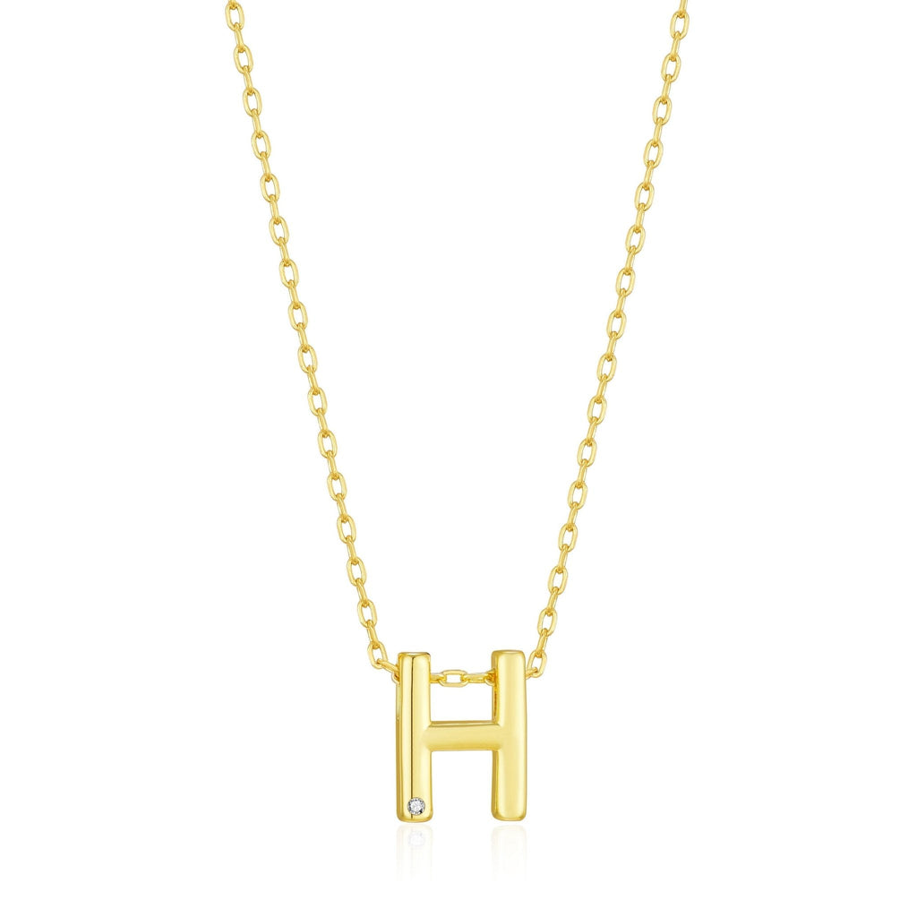 18k Gold Plated Initial Necklace Letter H Created with Zircondia® Crystals