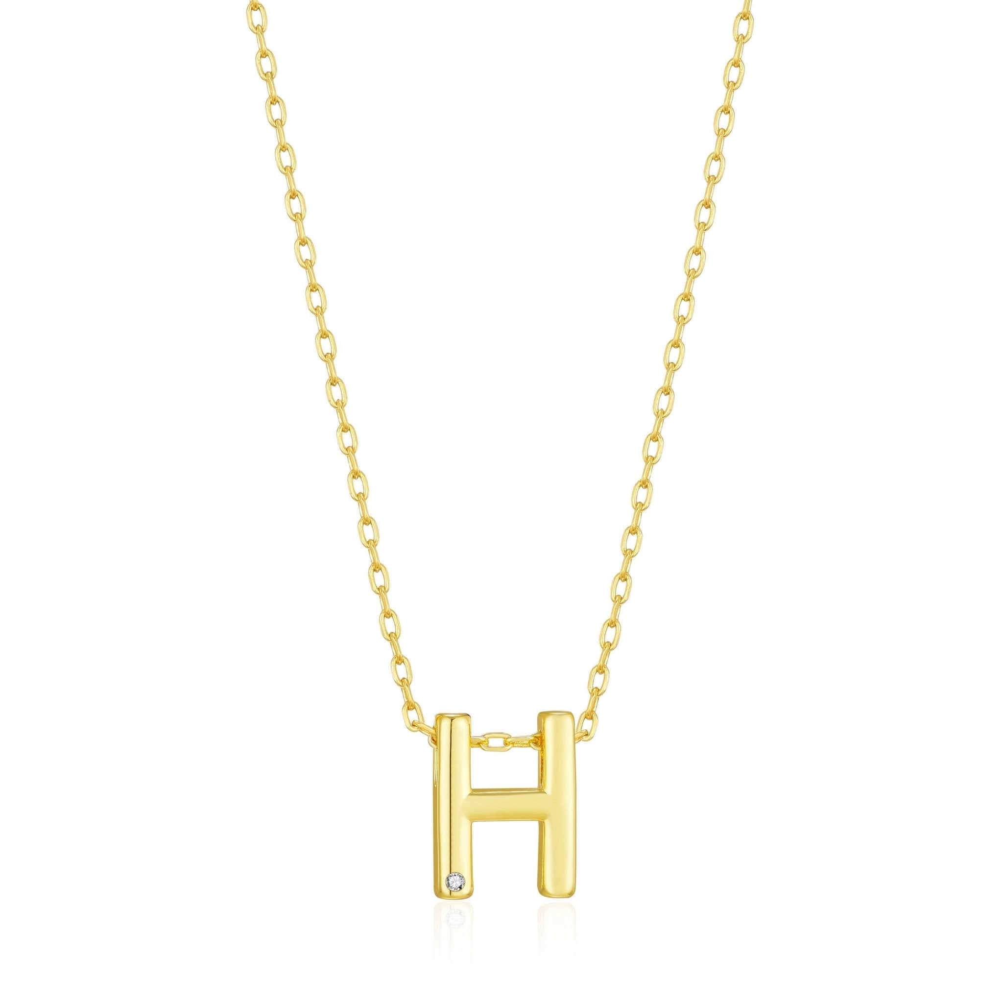 18k Gold Plated Initial Necklace Letter H Created with Zircondia® Crystals