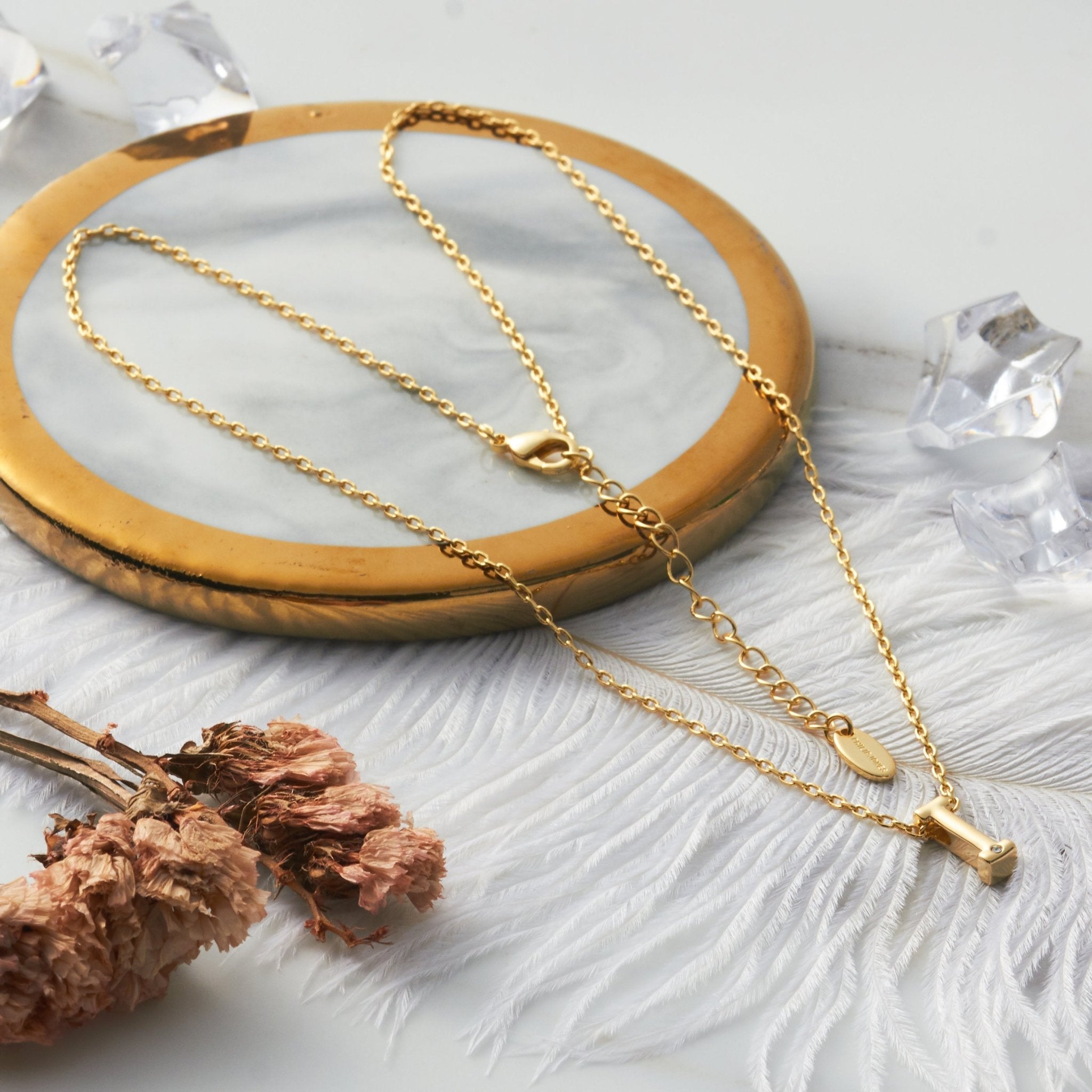 18k Gold Plated Initial Necklace Letter I Created with Zircondia® Crystals