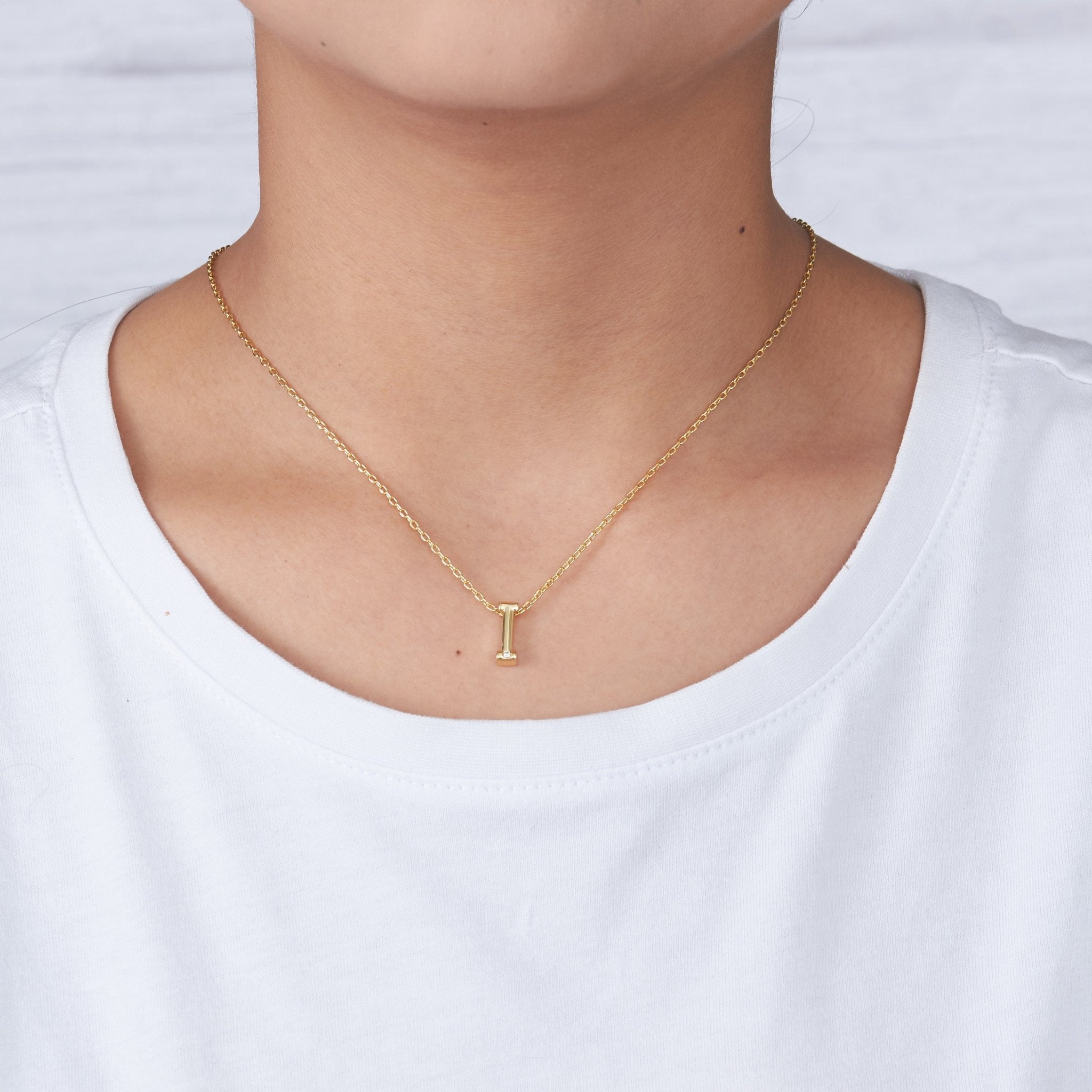 18k Gold Plated Initial Necklace Letter I Created with Zircondia® Crystals