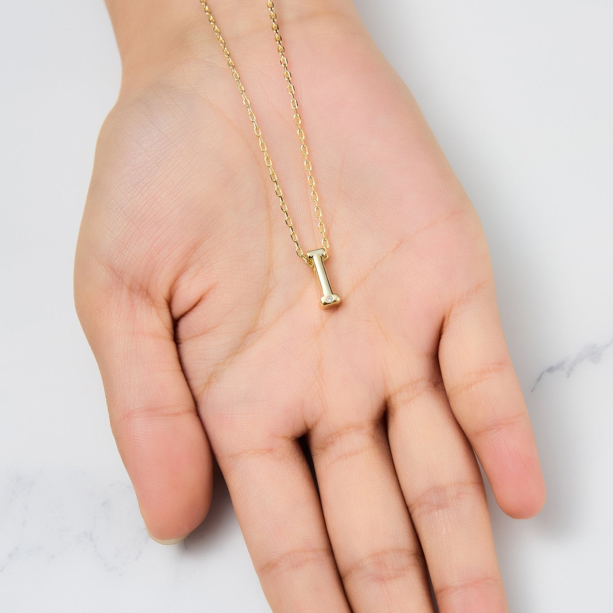 18k Gold Plated Initial Necklace Letter I Created with Zircondia® Crystals