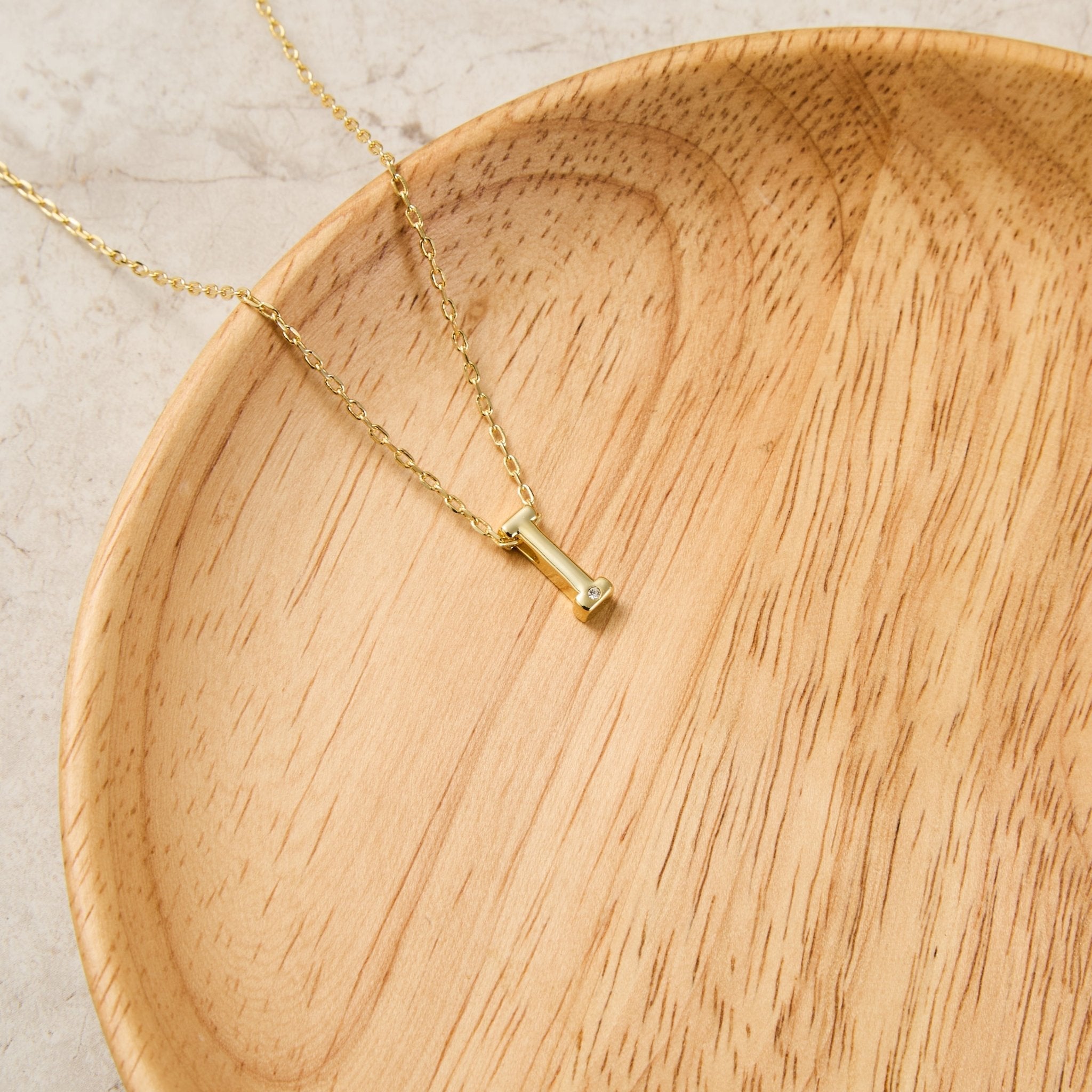 18k Gold Plated Initial Necklace Letter I Created with Zircondia® Crystals