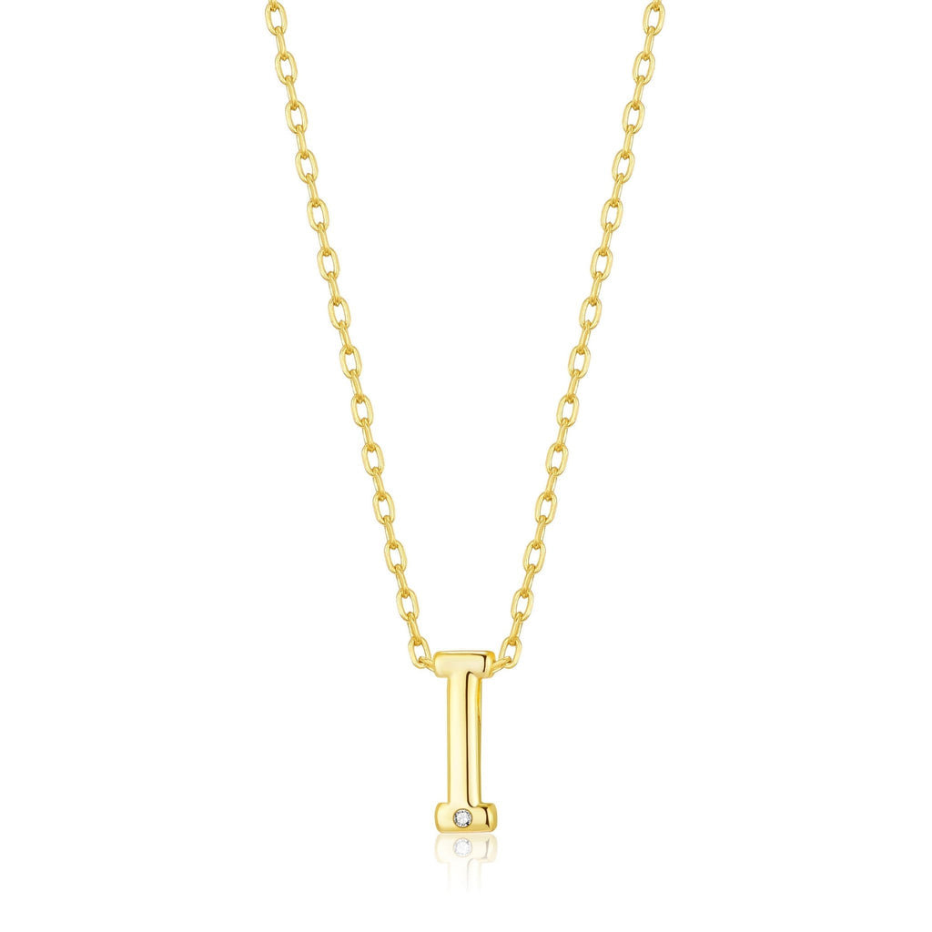 18k Gold Plated Initial Necklace Letter I Created with Zircondia® Crystals