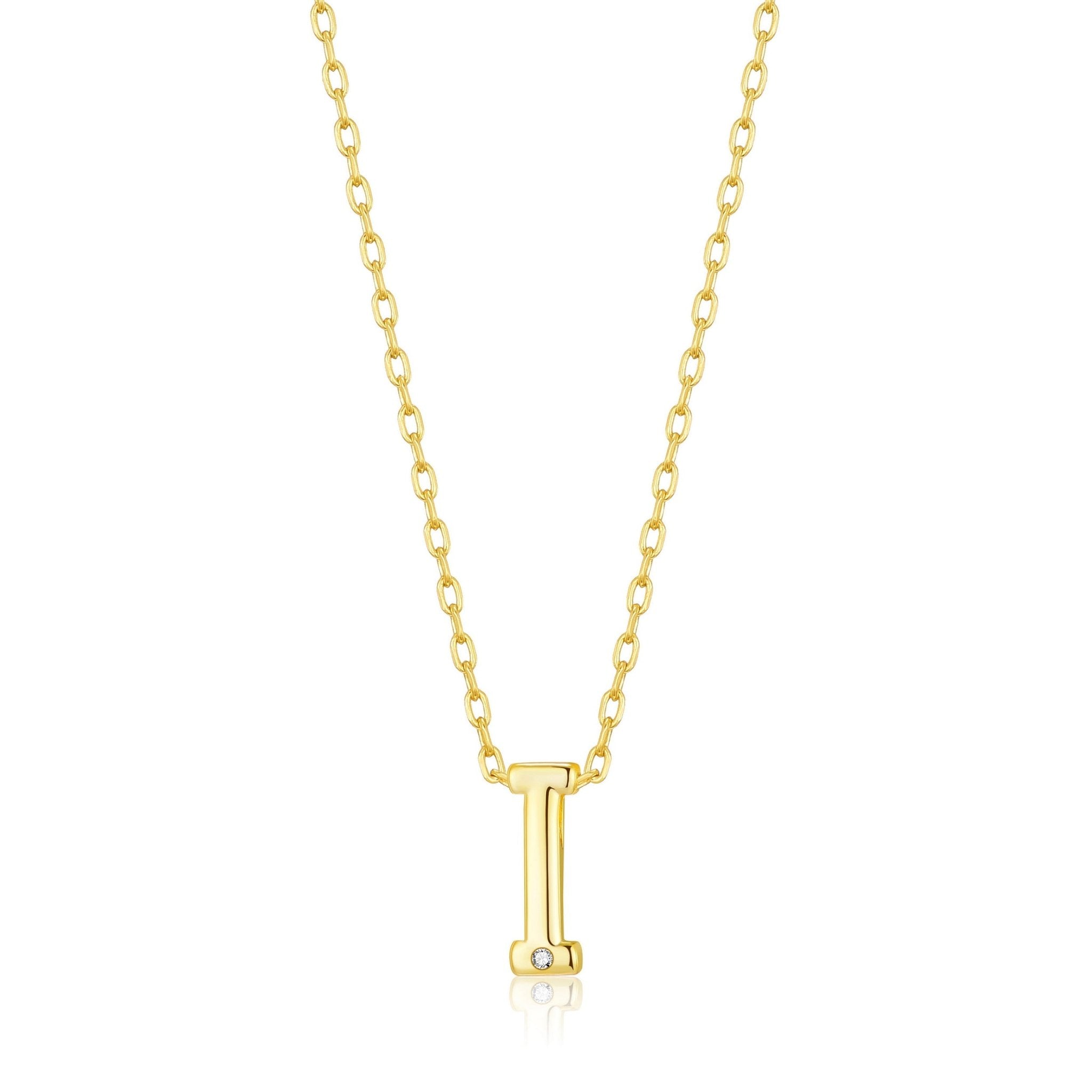 18k Gold Plated Initial Necklace Letter I Created with Zircondia® Crystals