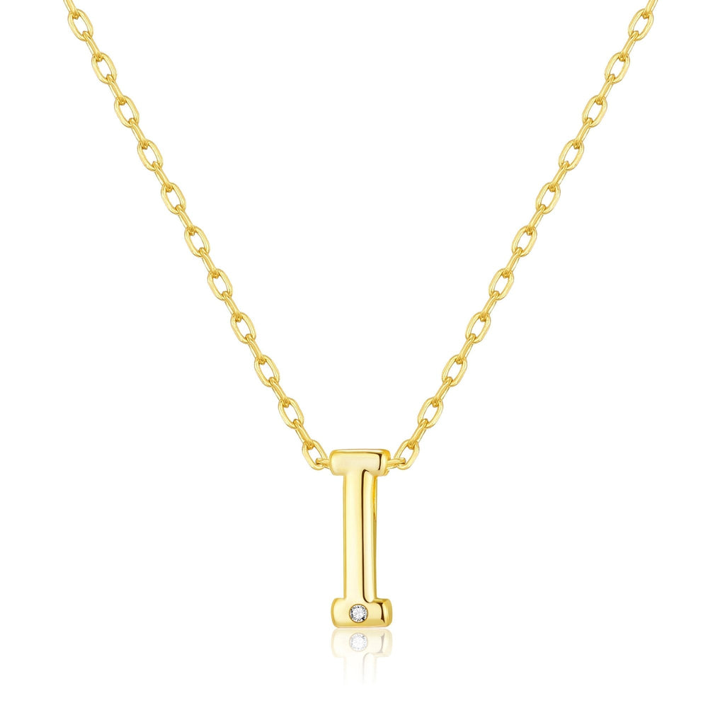 18k Gold Plated Initial Necklace Letter I Created with Zircondia® Crystals