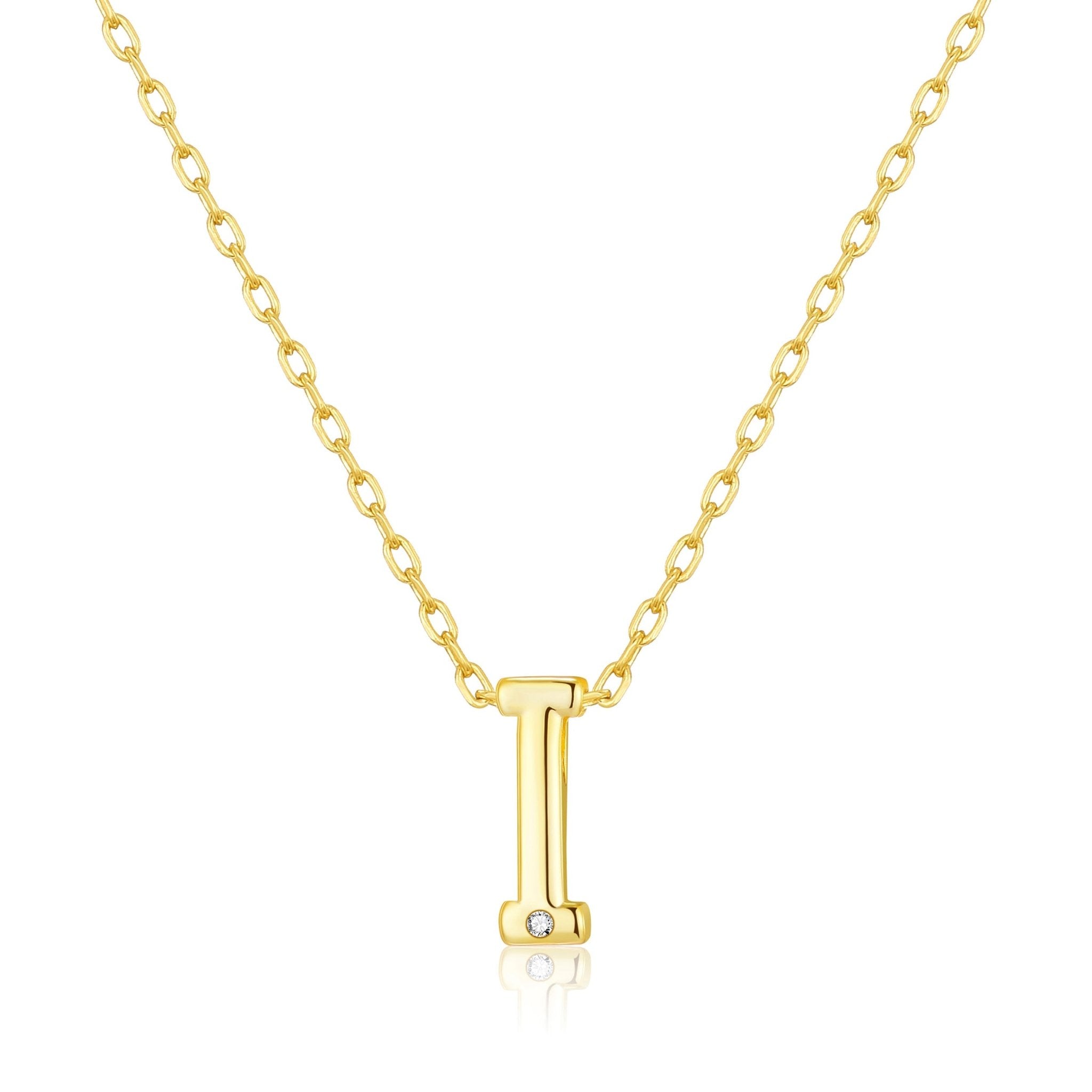 18k Gold Plated Initial Necklace Letter I Created with Zircondia® Crystals