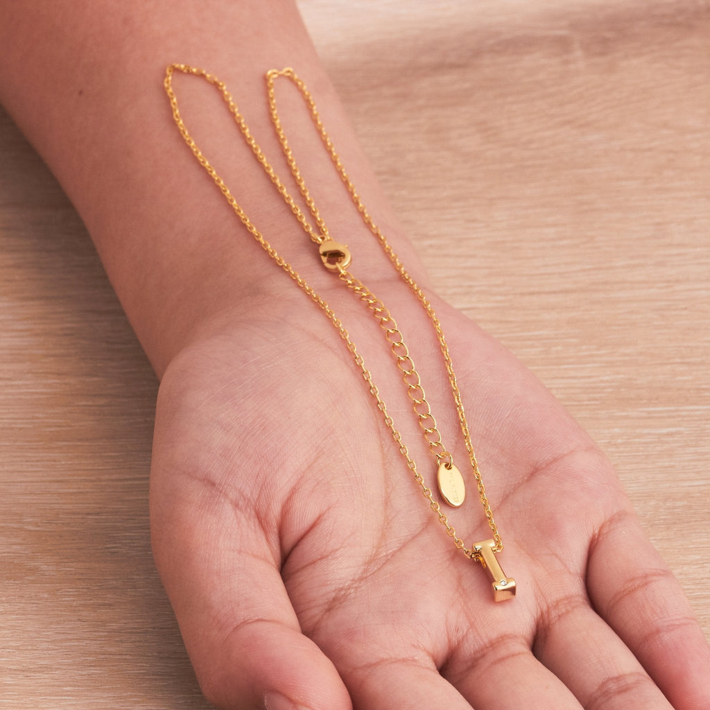 18k Gold Plated Initial Necklace Letter I Created with Zircondia® Crystals