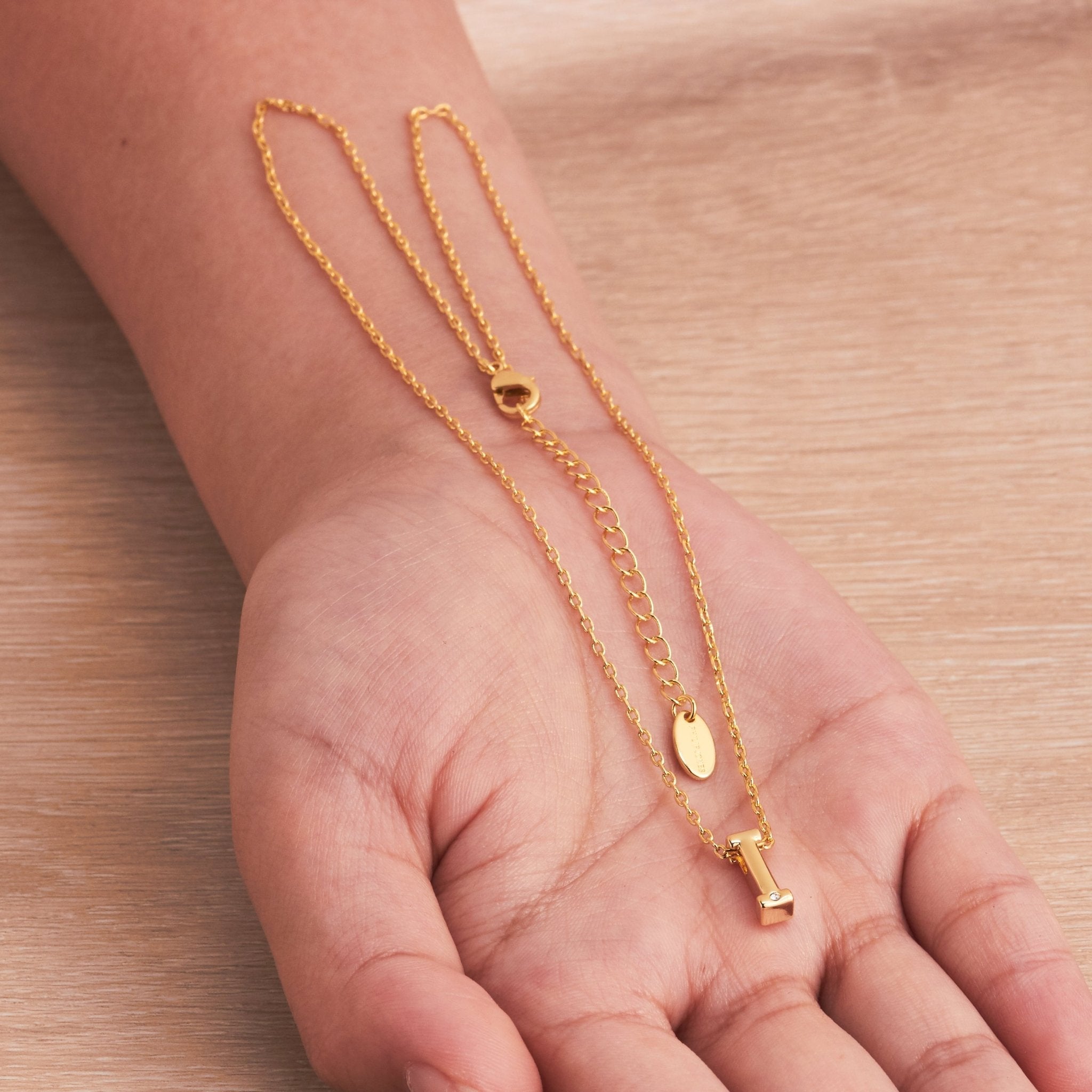 18k Gold Plated Initial Necklace Letter I Created with Zircondia® Crystals