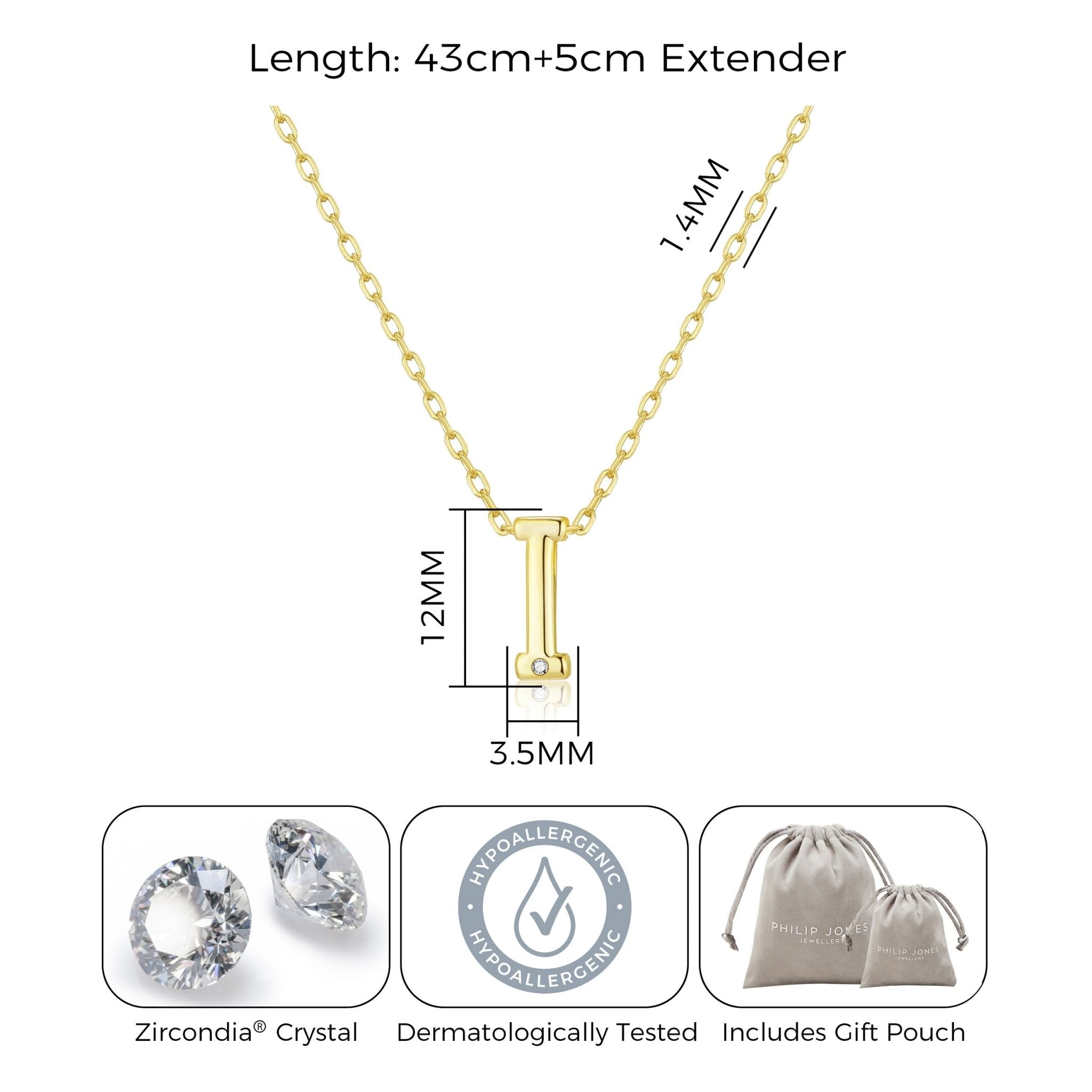 18k Gold Plated Initial Necklace Letter I Created with Zircondia® Crystals