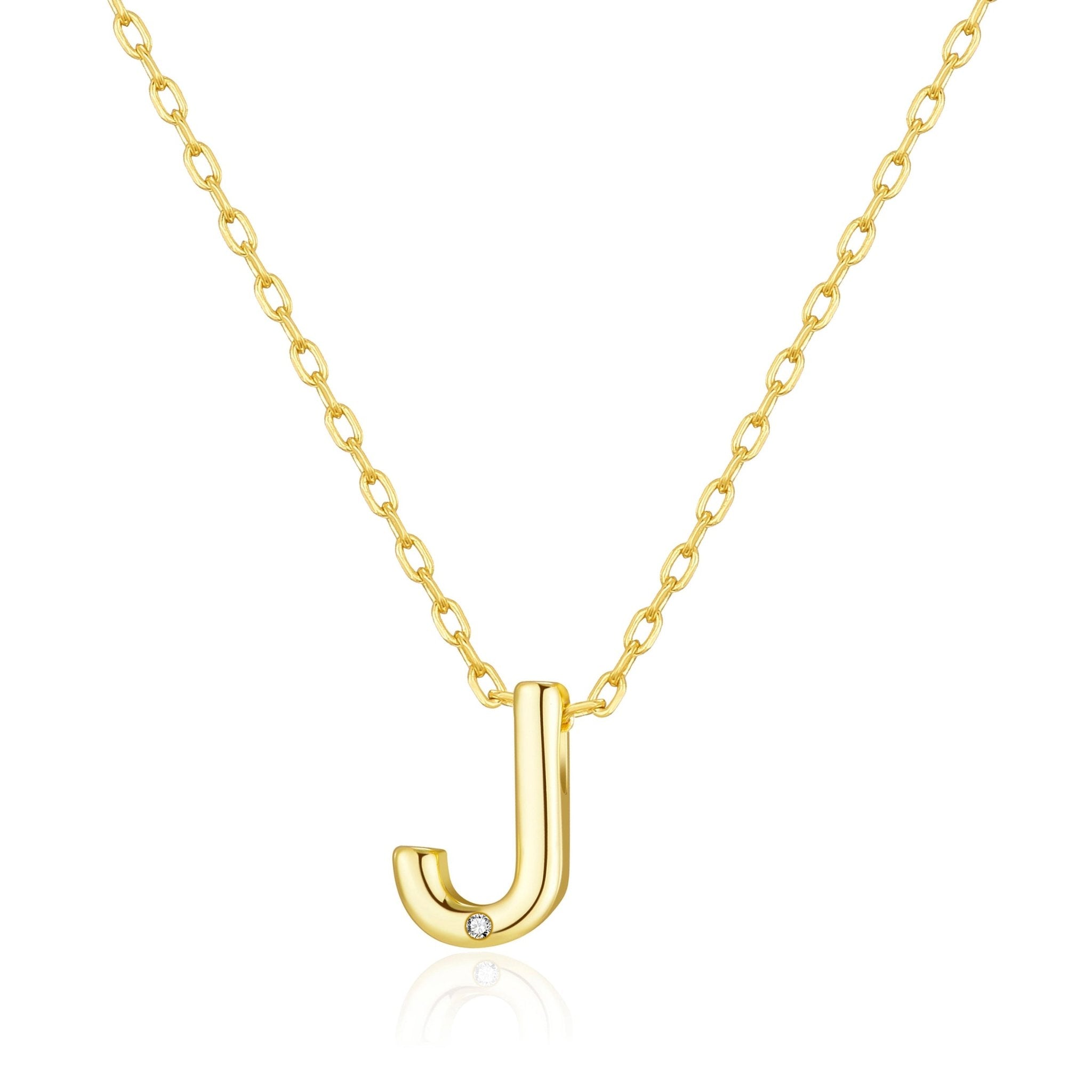 18k Gold Plated Initial Necklace Letter J Created with Zircondia® Crystals
