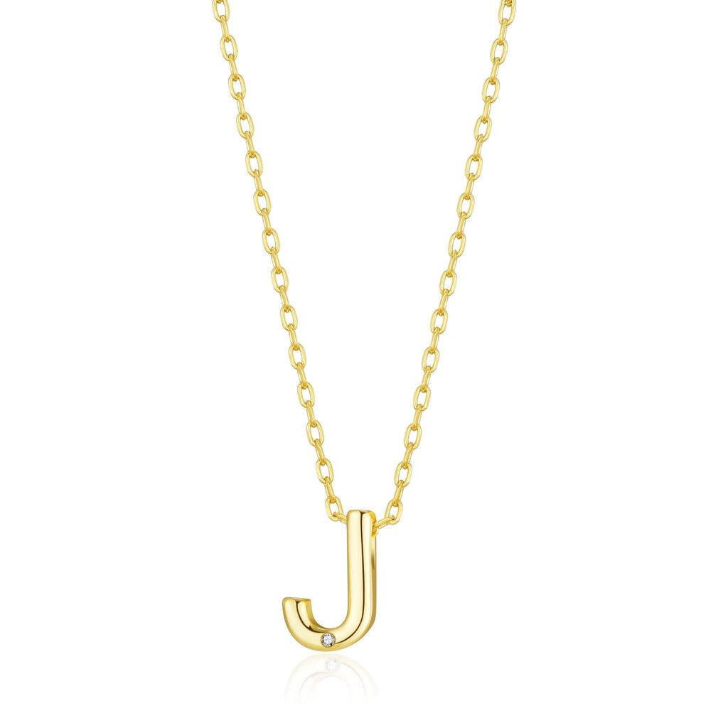 18k Gold Plated Initial Necklace Letter J Created with Zircondia® Crystals