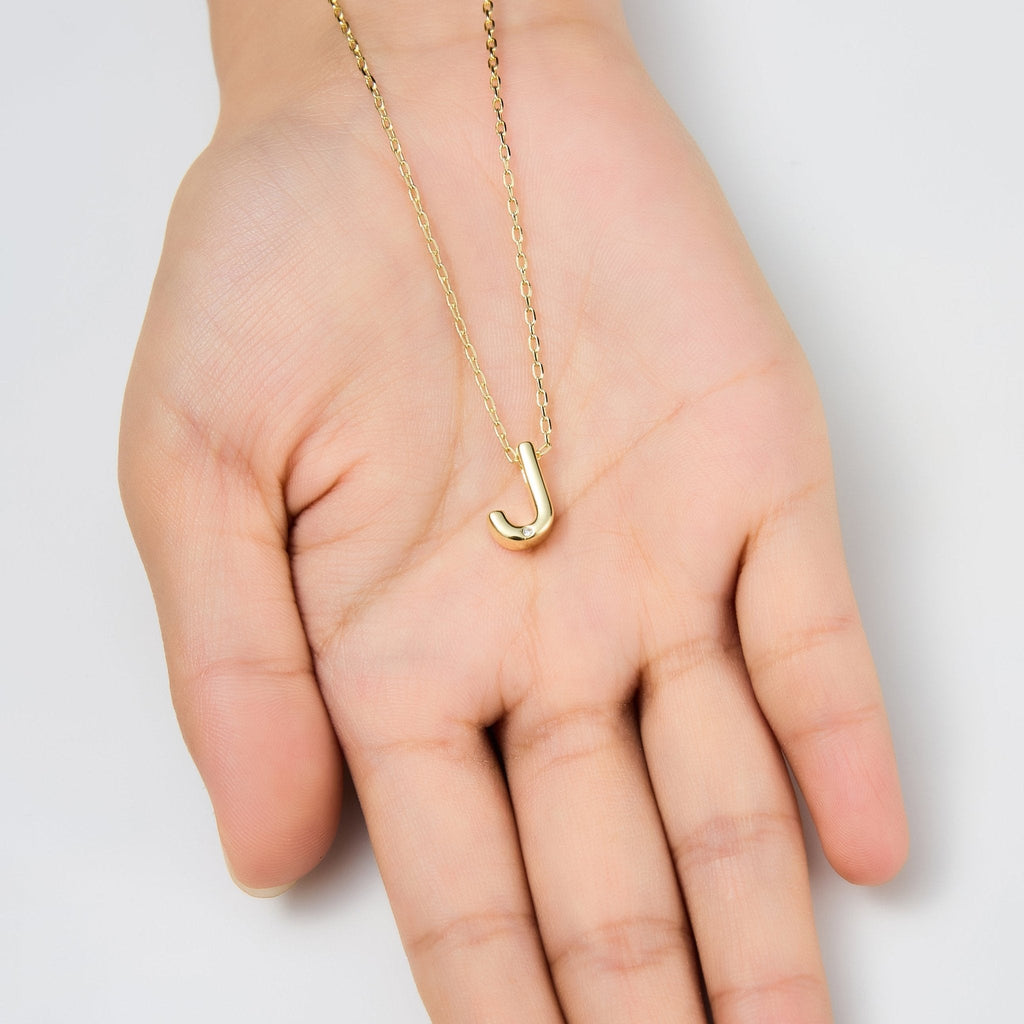 18k Gold Plated Initial Necklace Letter J Created with Zircondia® Crystals