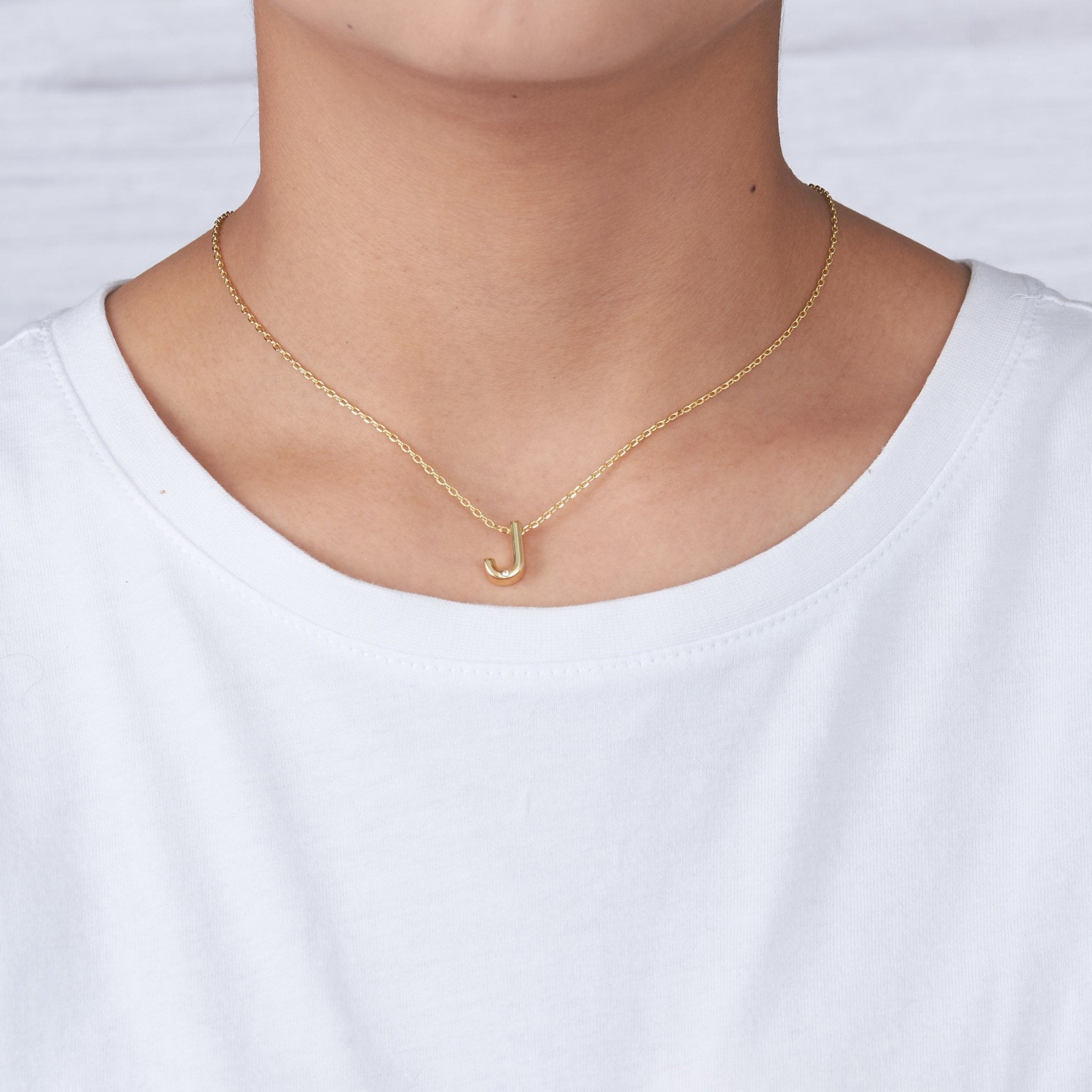 18k Gold Plated Initial Necklace Letter J Created with Zircondia® Crystals
