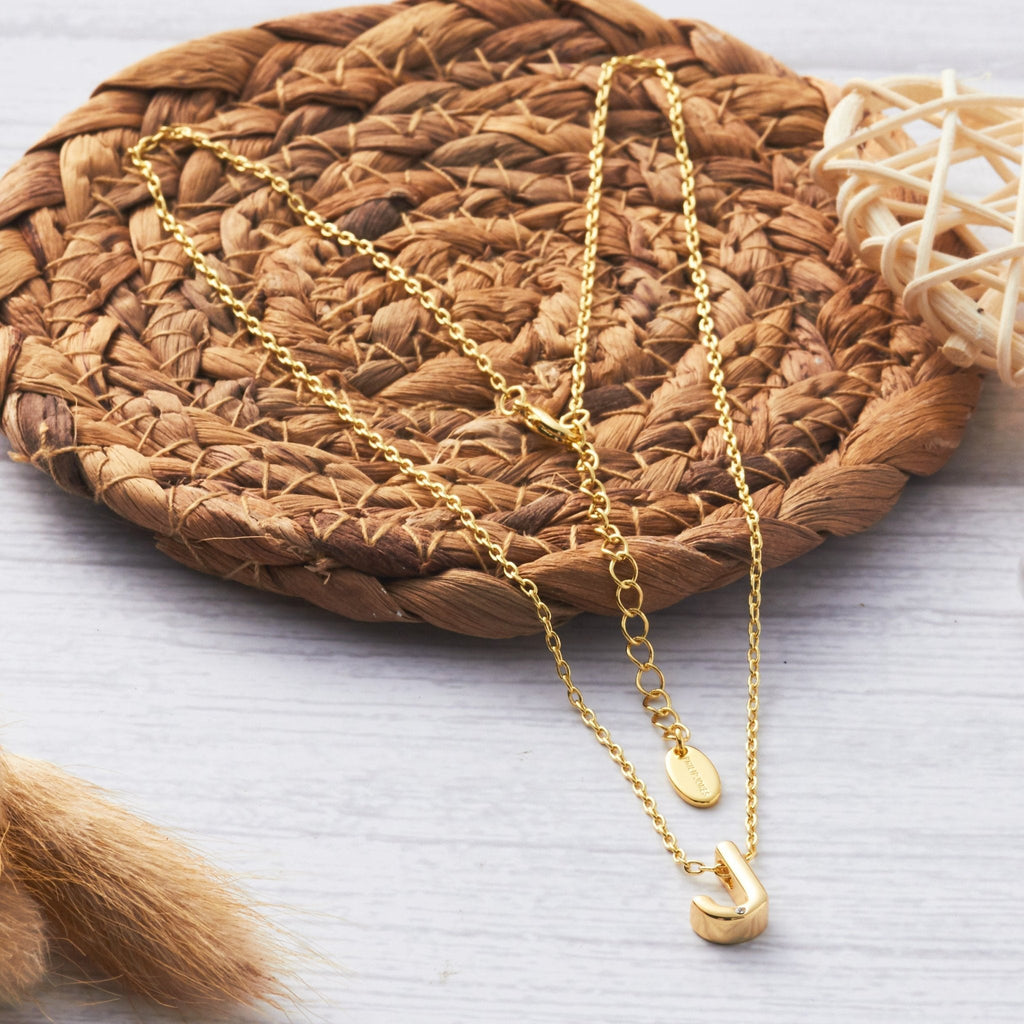 18k Gold Plated Initial Necklace Letter J Created with Zircondia® Crystals