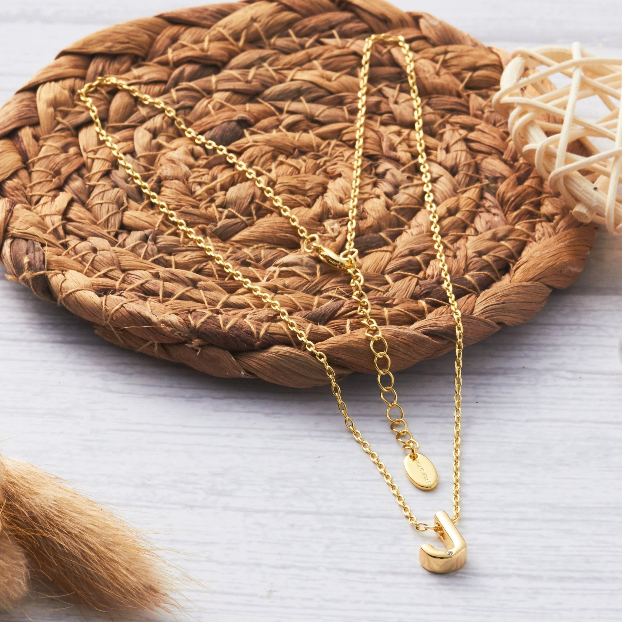 18k Gold Plated Initial Necklace Letter J Created with Zircondia® Crystals