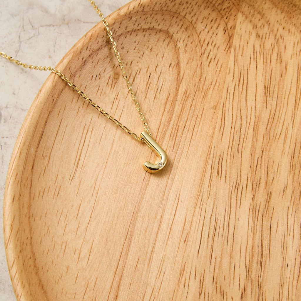 18k Gold Plated Initial Necklace Letter J Created with Zircondia® Crystals