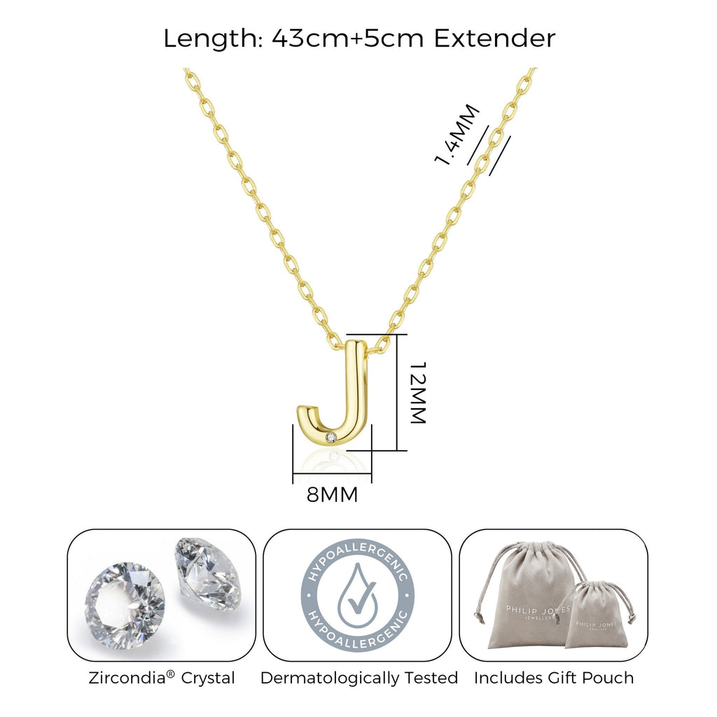 18k Gold Plated Initial Necklace Letter J Created with Zircondia® Crystals