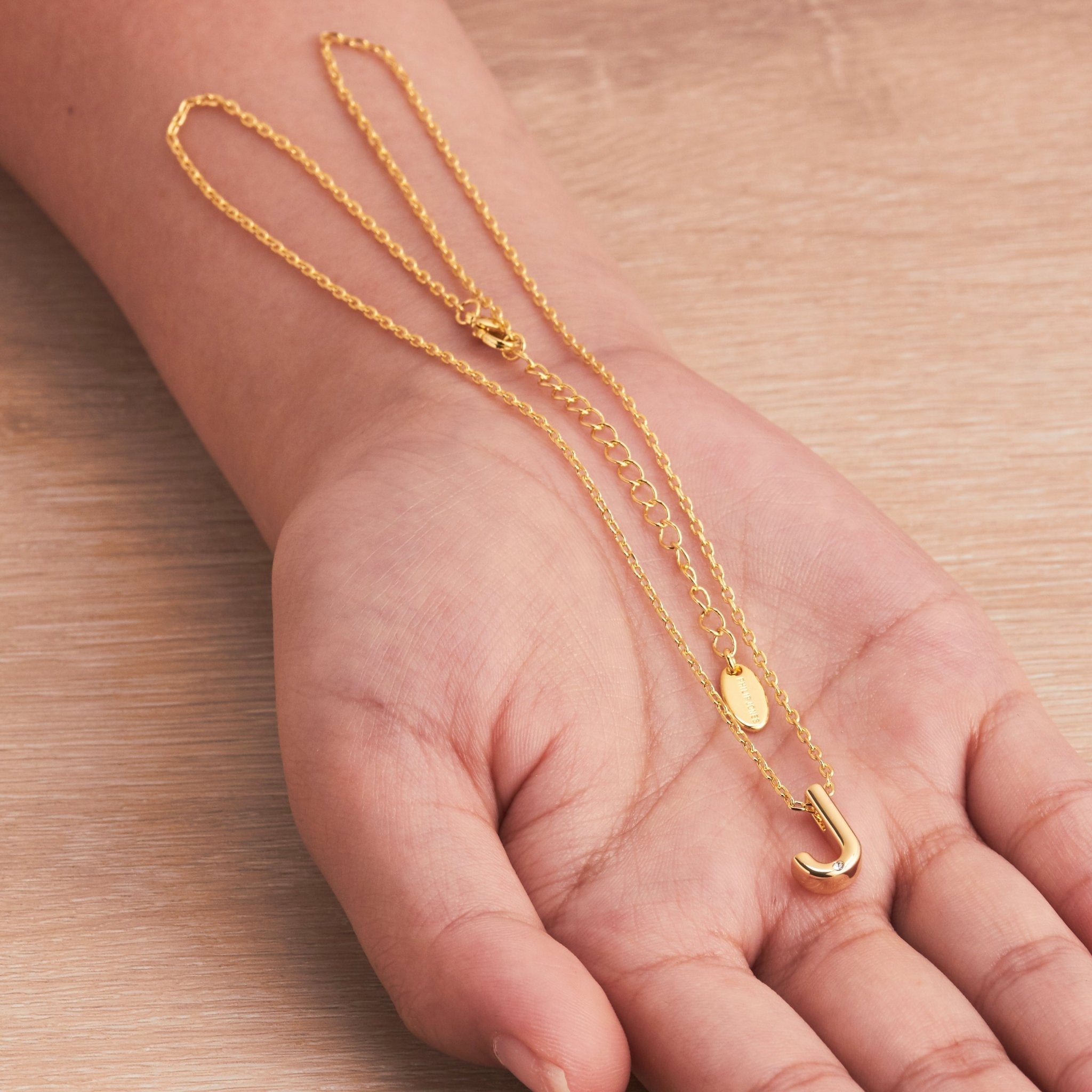 18k Gold Plated Initial Necklace Letter J Created with Zircondia® Crystals