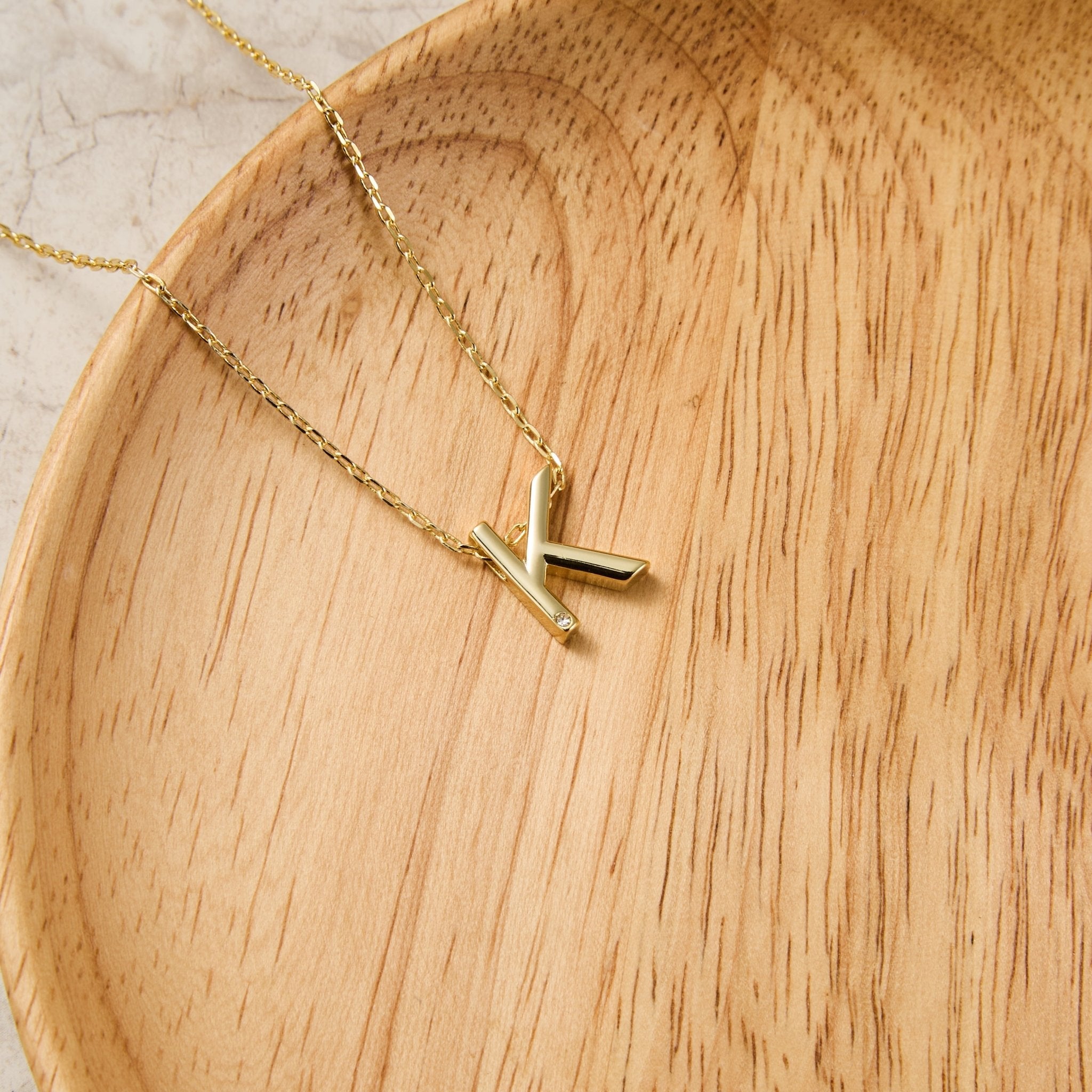 18k Gold Plated Initial Necklace Letter K Created with Zircondia® Crystals