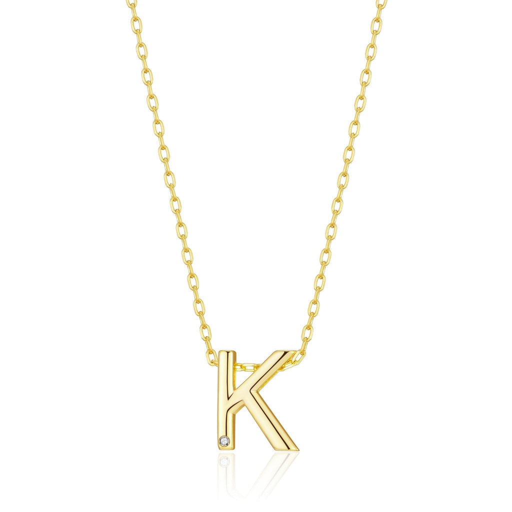 18k Gold Plated Initial Necklace Letter K Created with Zircondia® Crystals