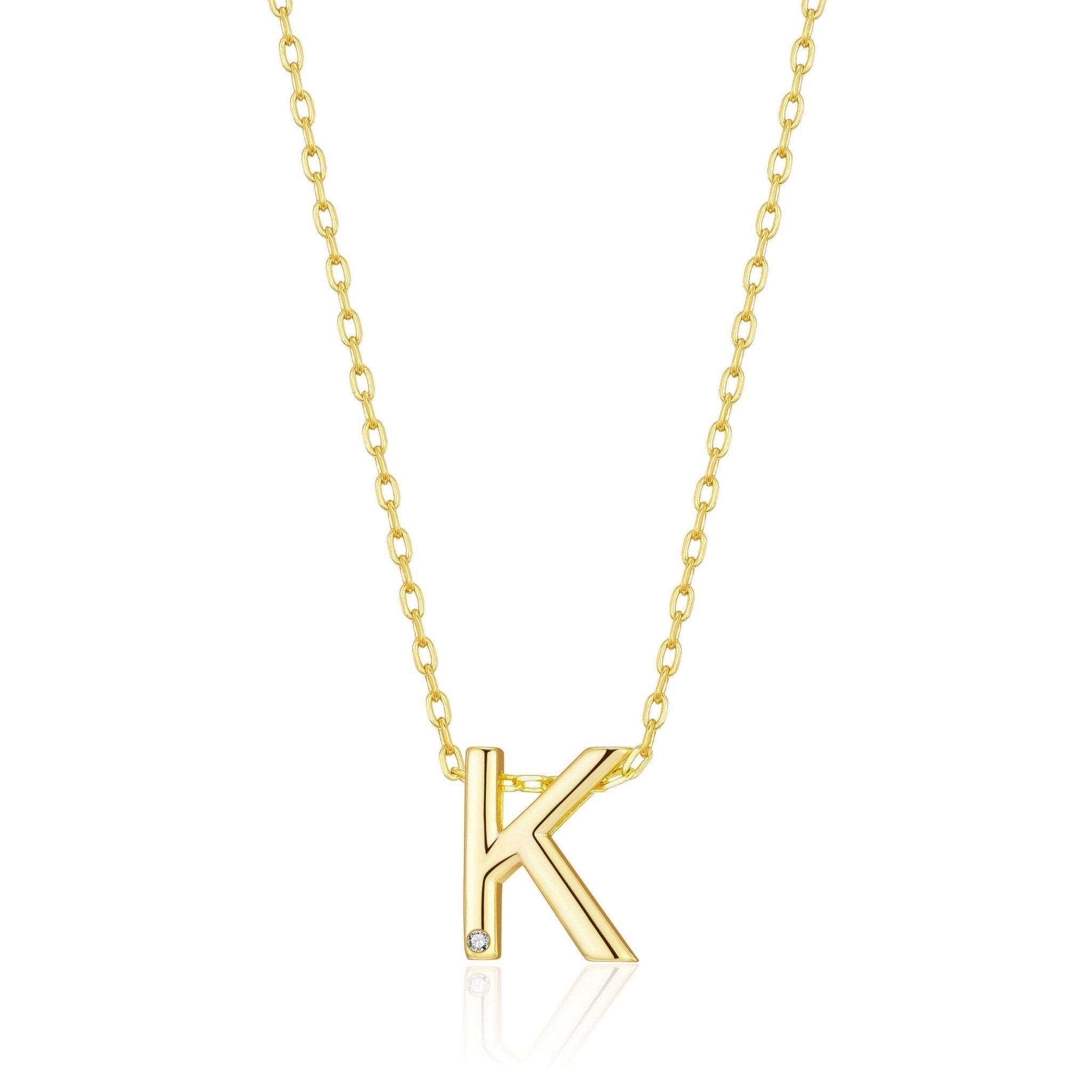 18k Gold Plated Initial Necklace Letter K Created with Zircondia® Crystals