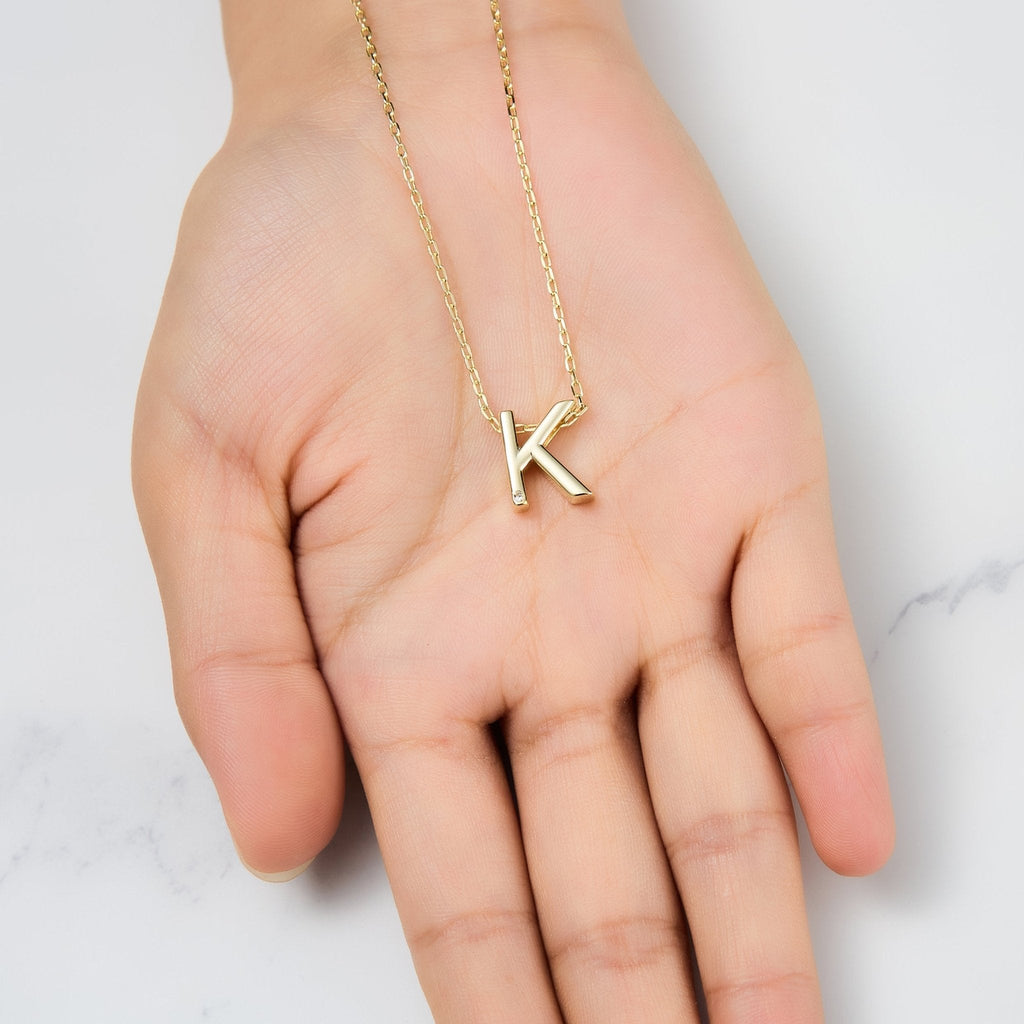 18k Gold Plated Initial Necklace Letter K Created with Zircondia® Crystals