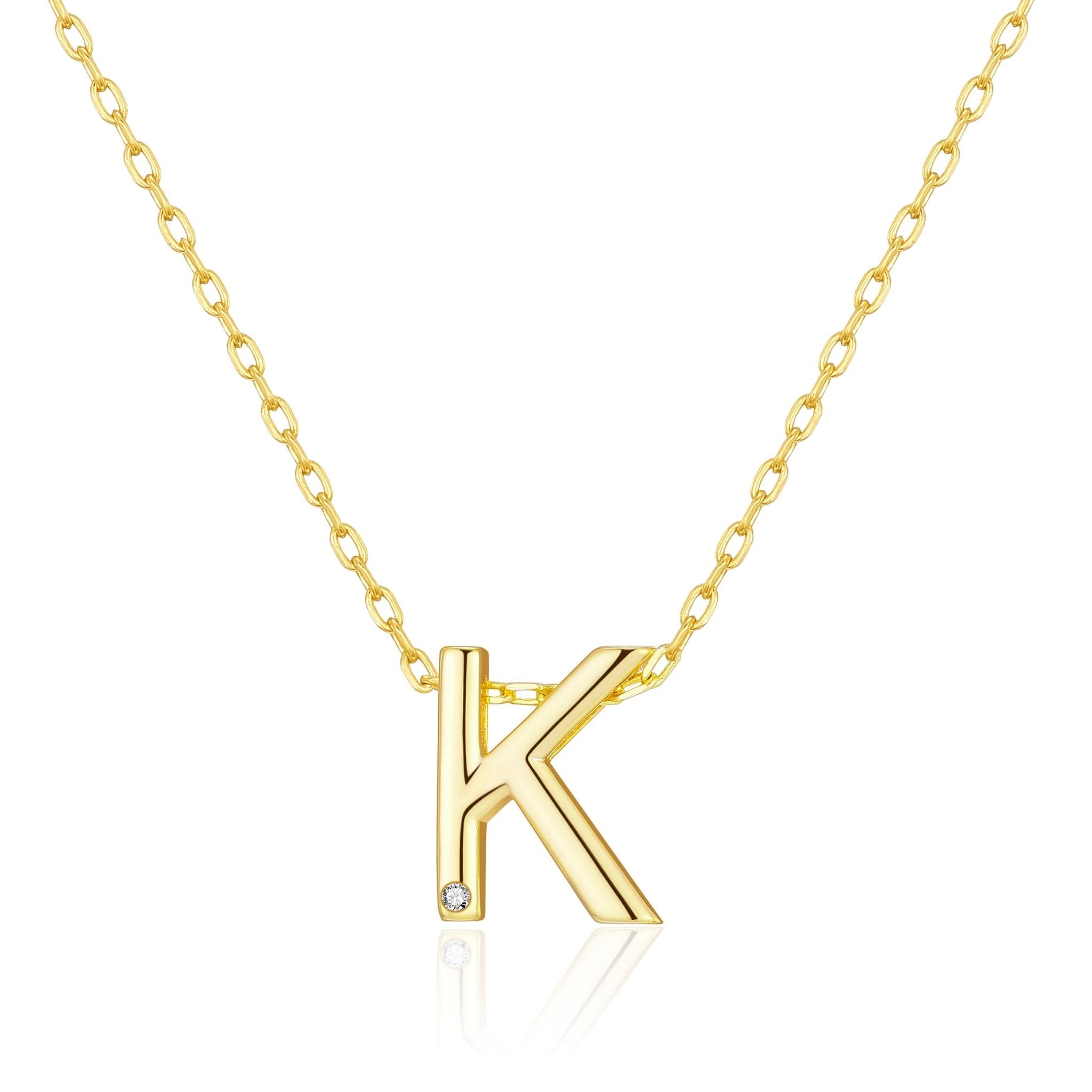 18k Gold Plated Initial Necklace Letter K Created with Zircondia® Crystals