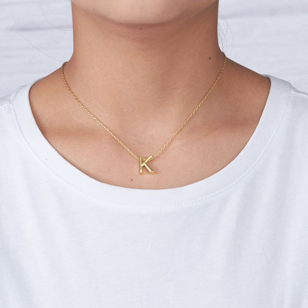 18k Gold Plated Initial Necklace Letter K Created with Zircondia® Crystals