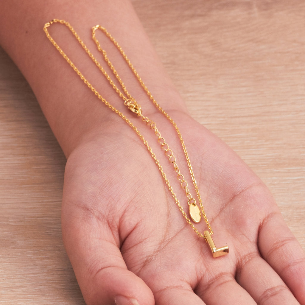18k Gold Plated Initial Necklace Letter L Created with Zircondia® Crystals