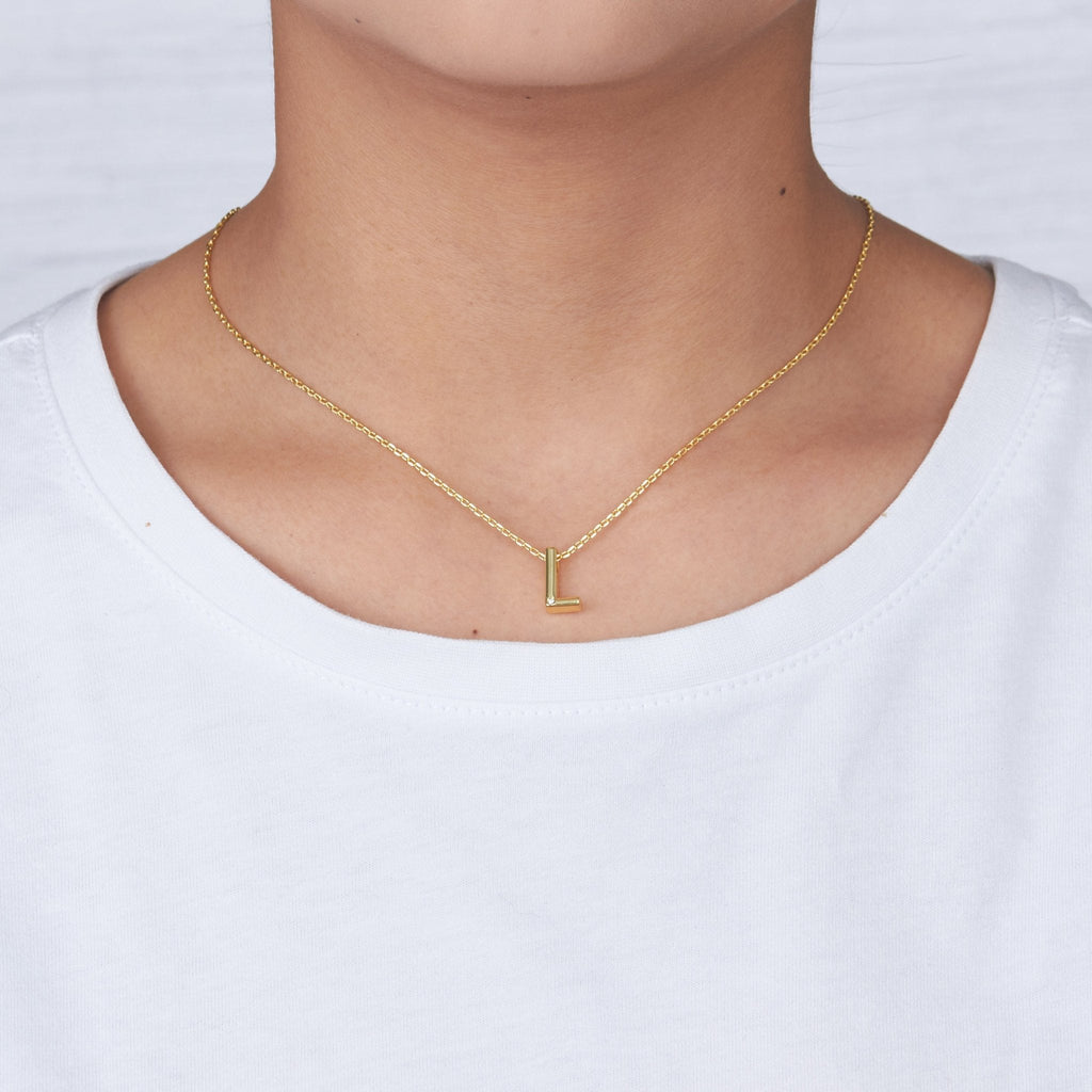 18k Gold Plated Initial Necklace Letter L Created with Zircondia® Crystals