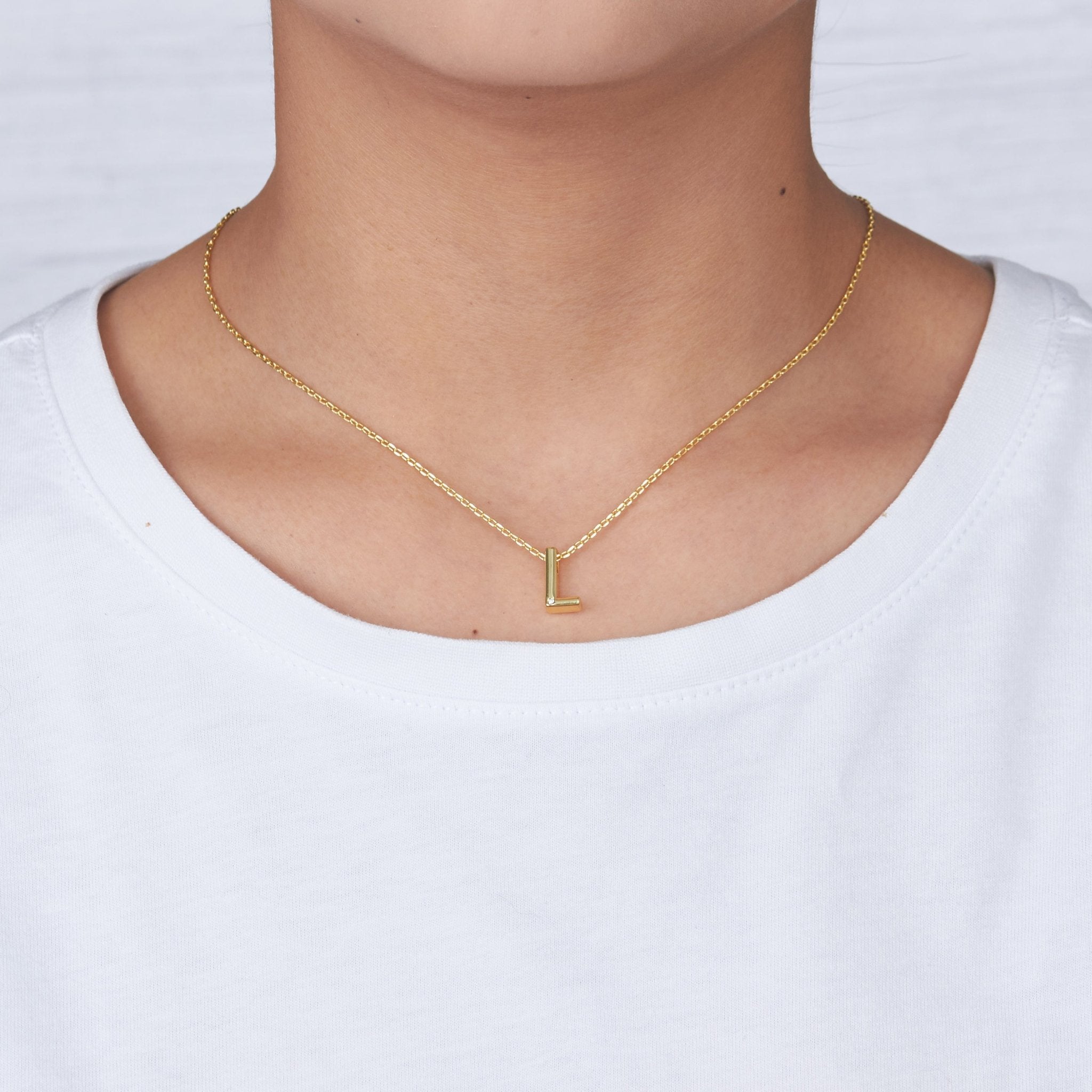 18k Gold Plated Initial Necklace Letter L Created with Zircondia® Crystals