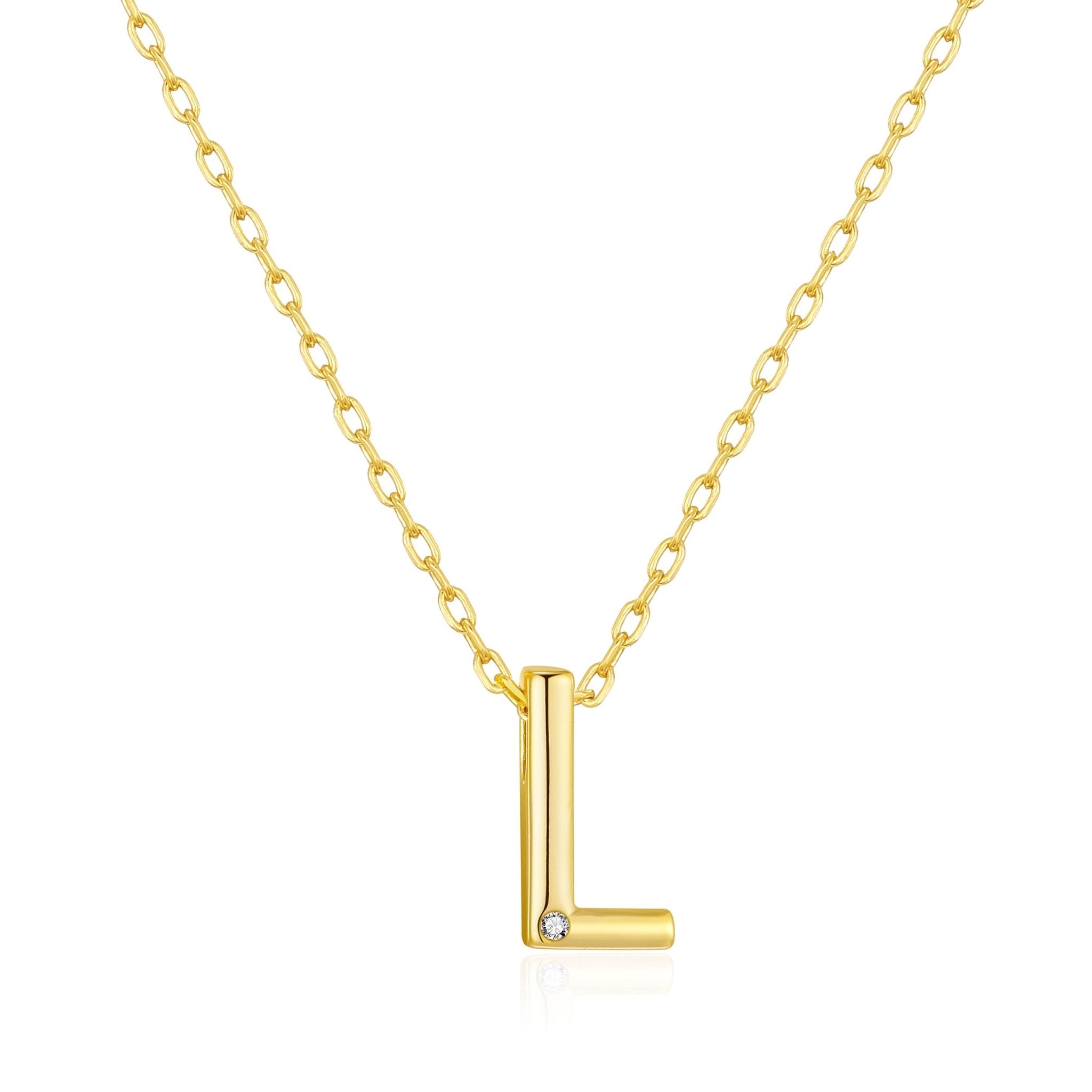18k Gold Plated Initial Necklace Letter L Created with Zircondia® Crystals