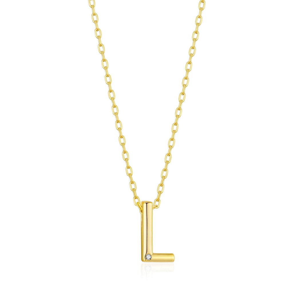 18k Gold Plated Initial Necklace Letter L Created with Zircondia® Crystals