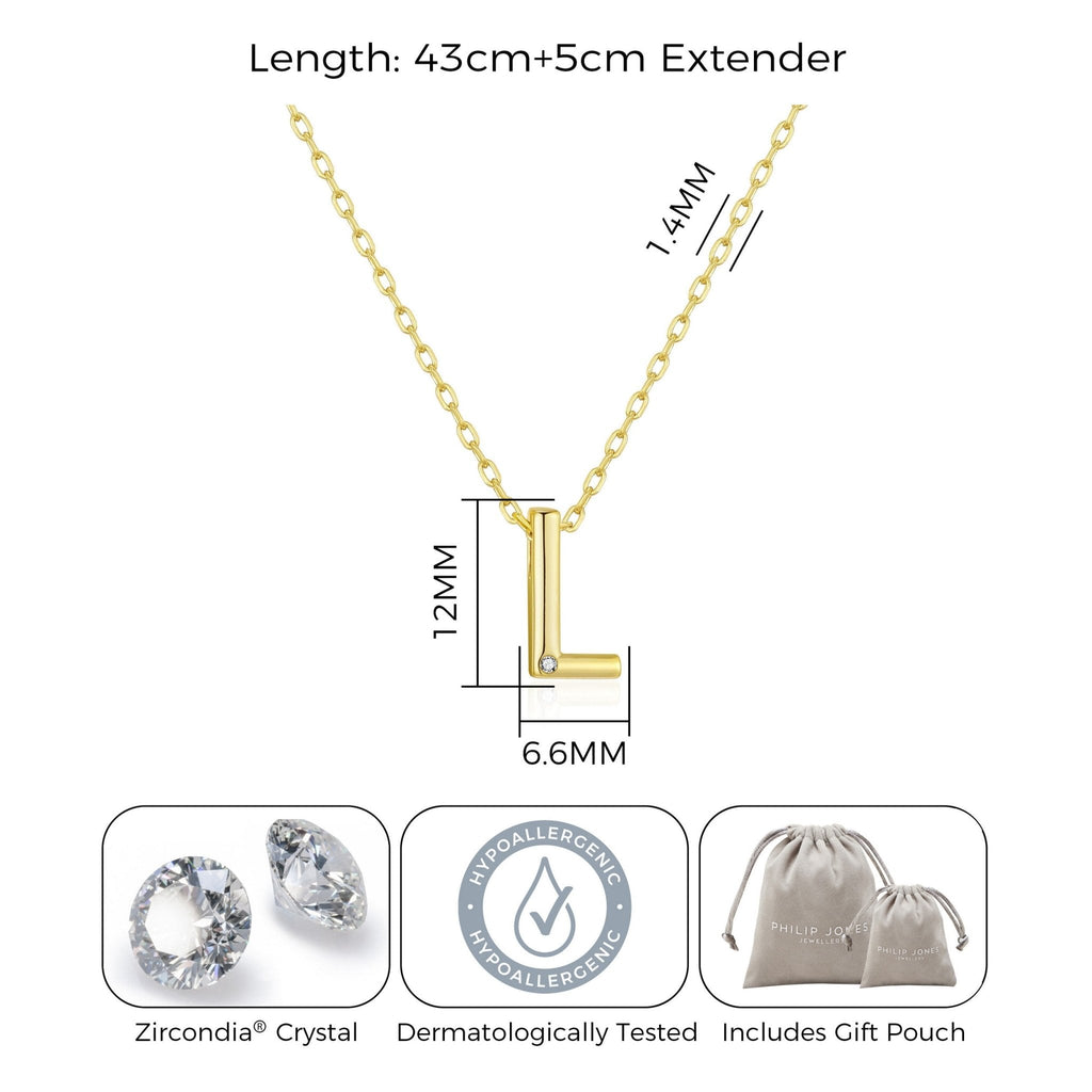 18k Gold Plated Initial Necklace Letter L Created with Zircondia® Crystals